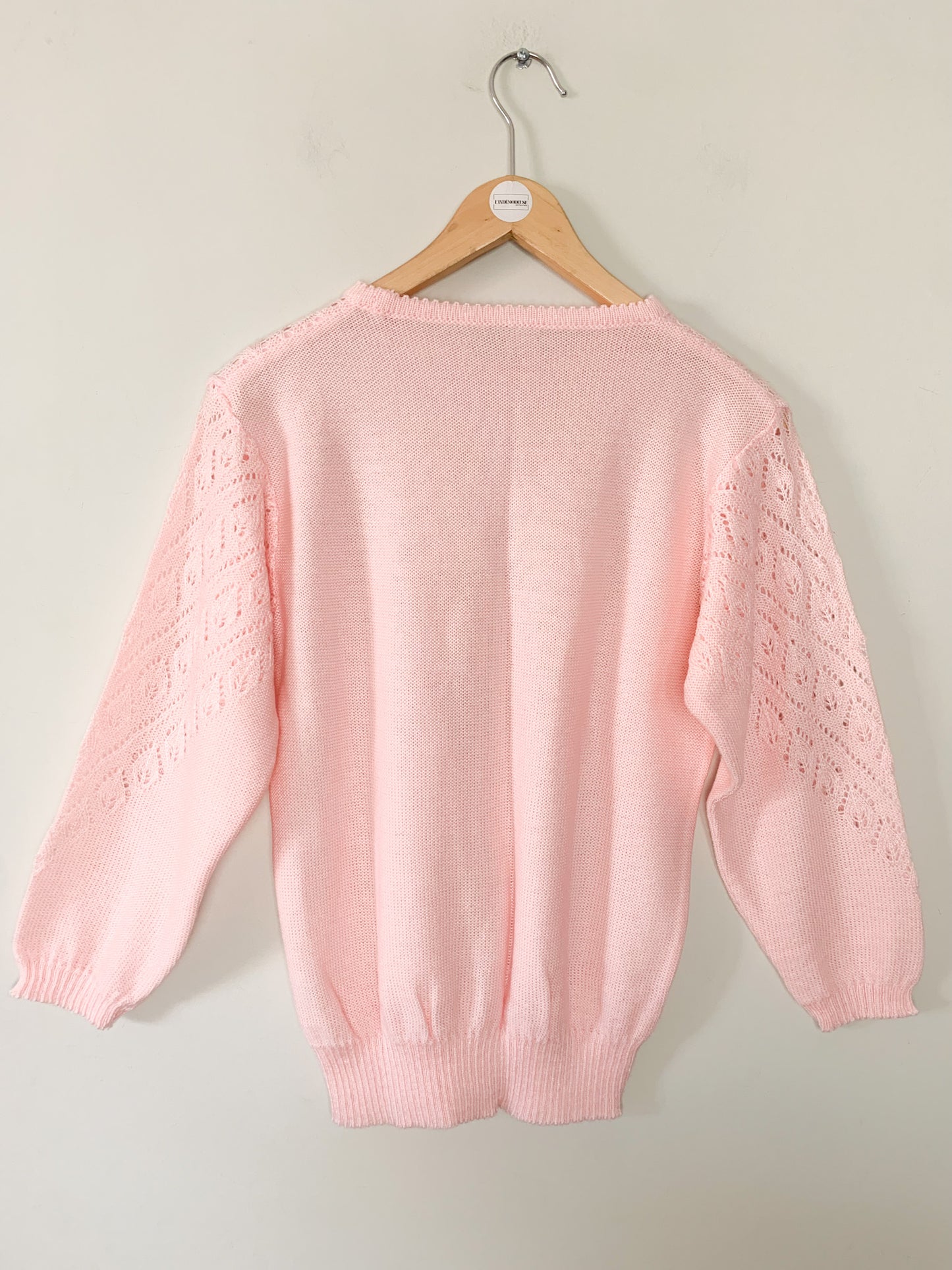 Pull Vintage Années 80 - Maille Ajourée Rose Dragée - T. 36