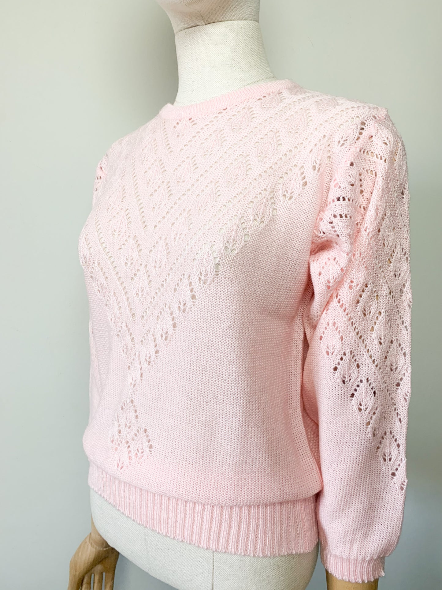 Pull Vintage Années 80 - Maille Ajourée Rose Dragée - T. 36