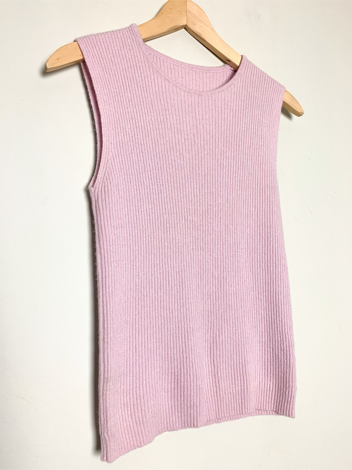 Pull sans manche rose mélange cachemire