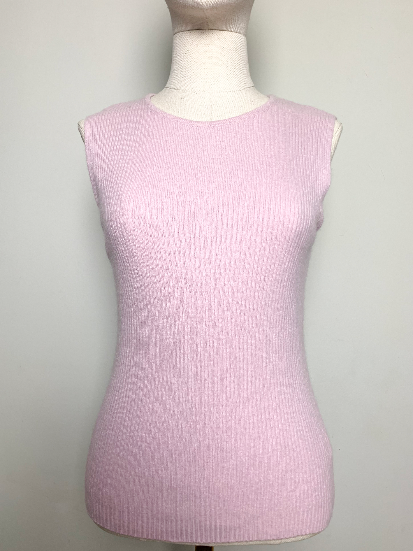 Pull sans manche rose mélange cachemire