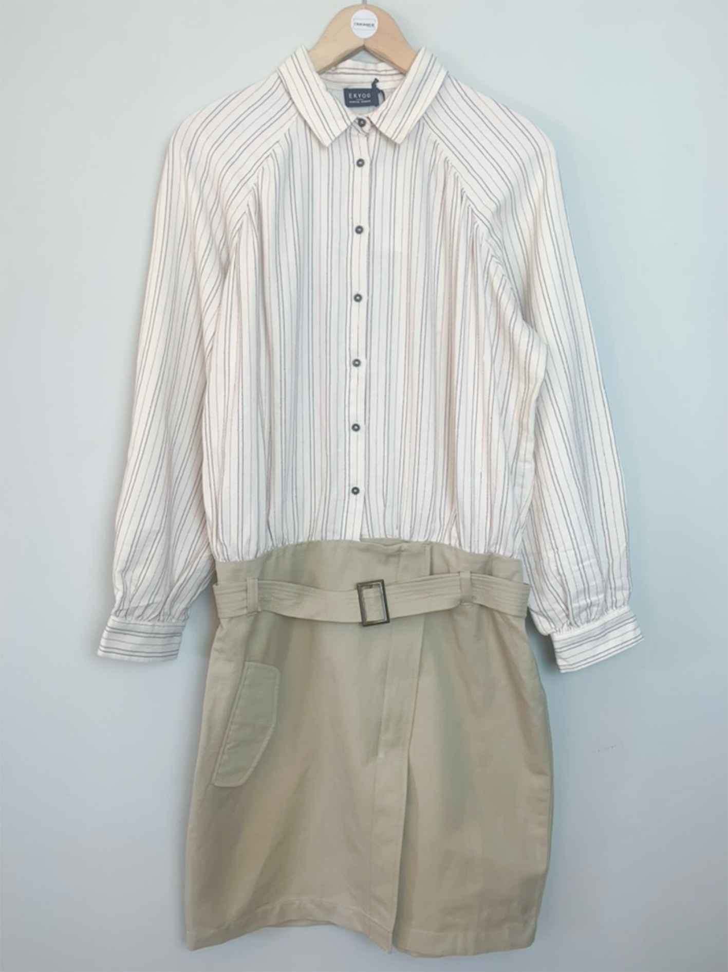 Robe en coton biologique et lin crème beige rayée Ekyog