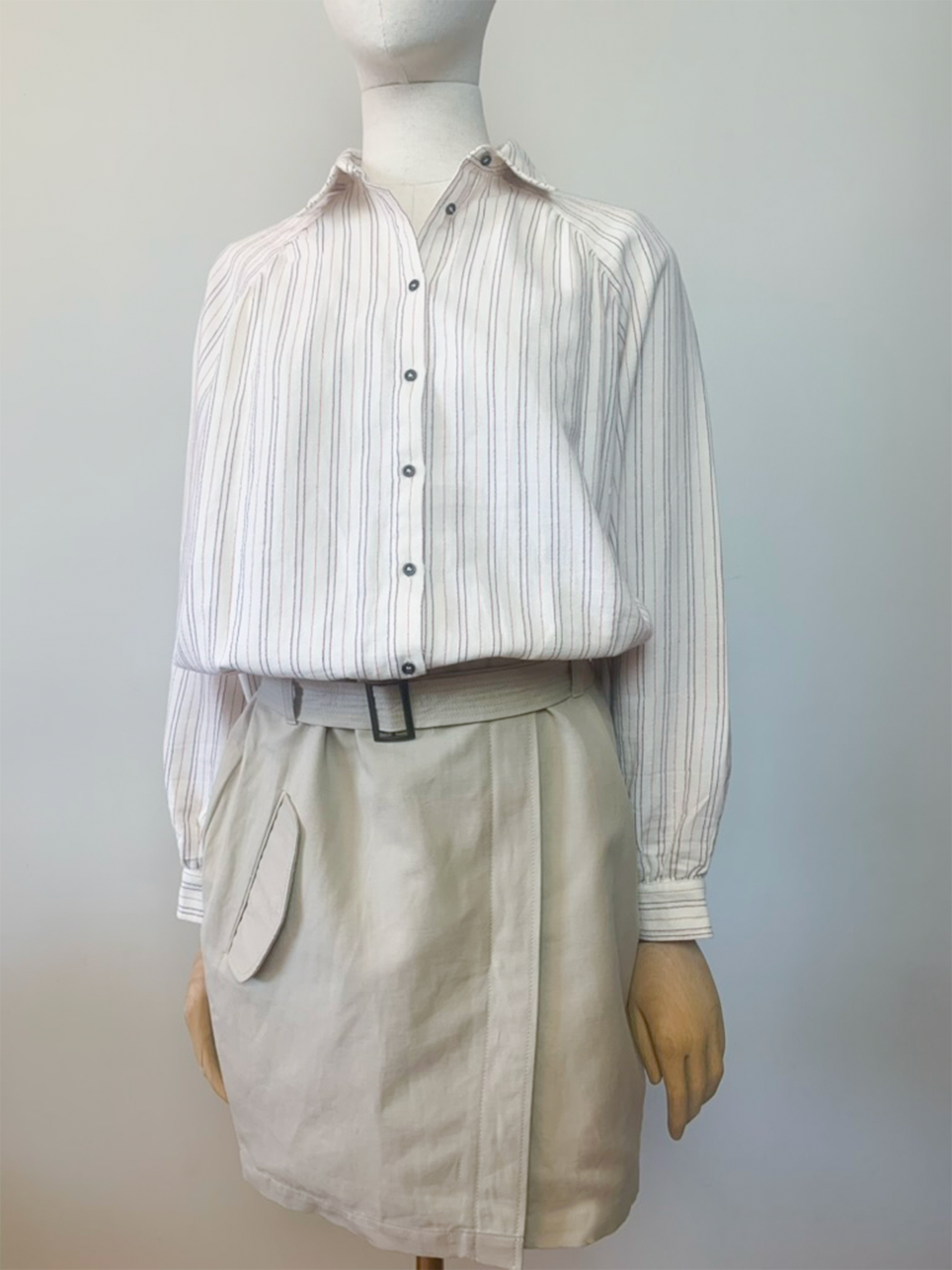 Robe en coton biologique et lin crème beige rayée Ekyog