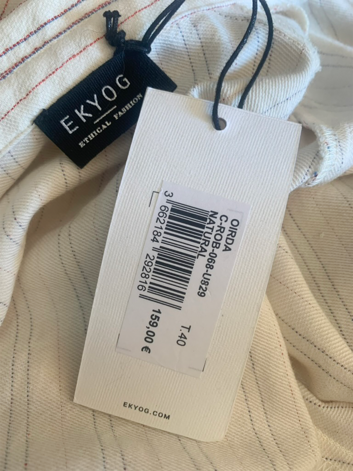 Robe en coton biologique et lin crème beige rayée Ekyog
