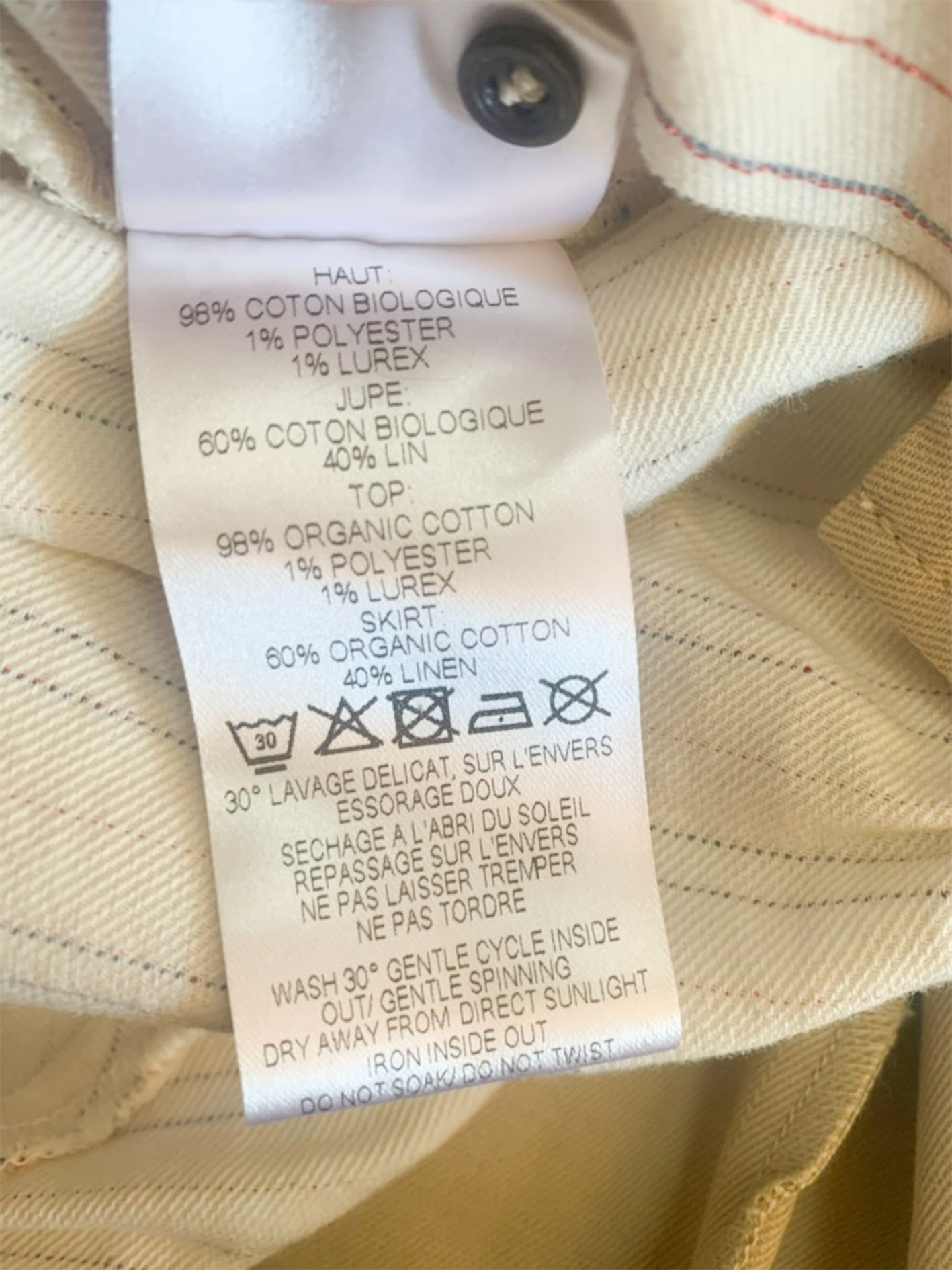 Robe en coton biologique et lin crème beige rayée Ekyog