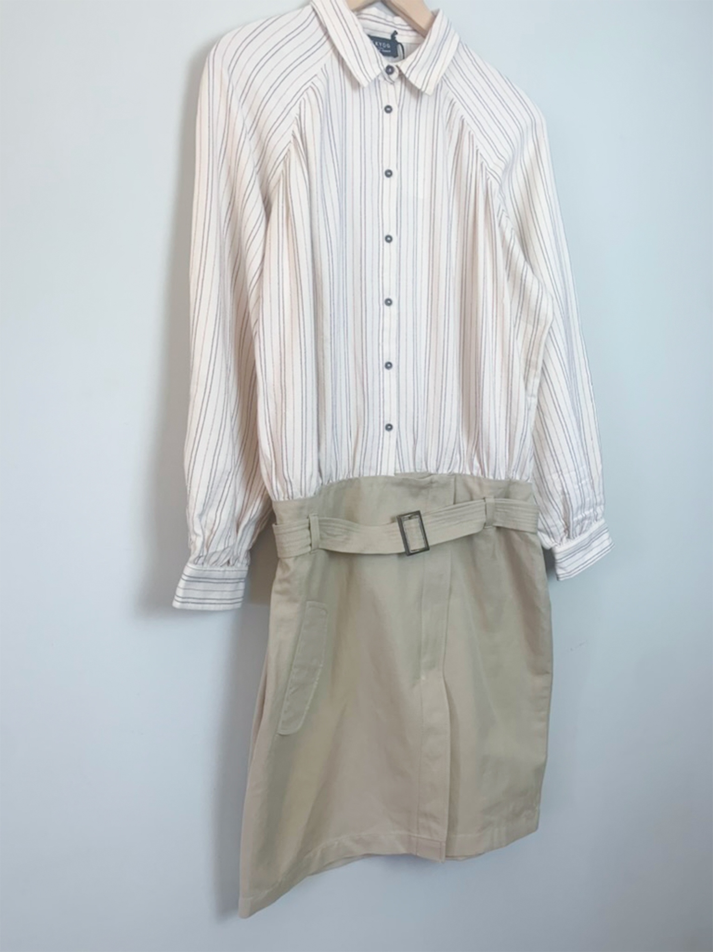 Robe en coton biologique et lin crème beige rayée Ekyog