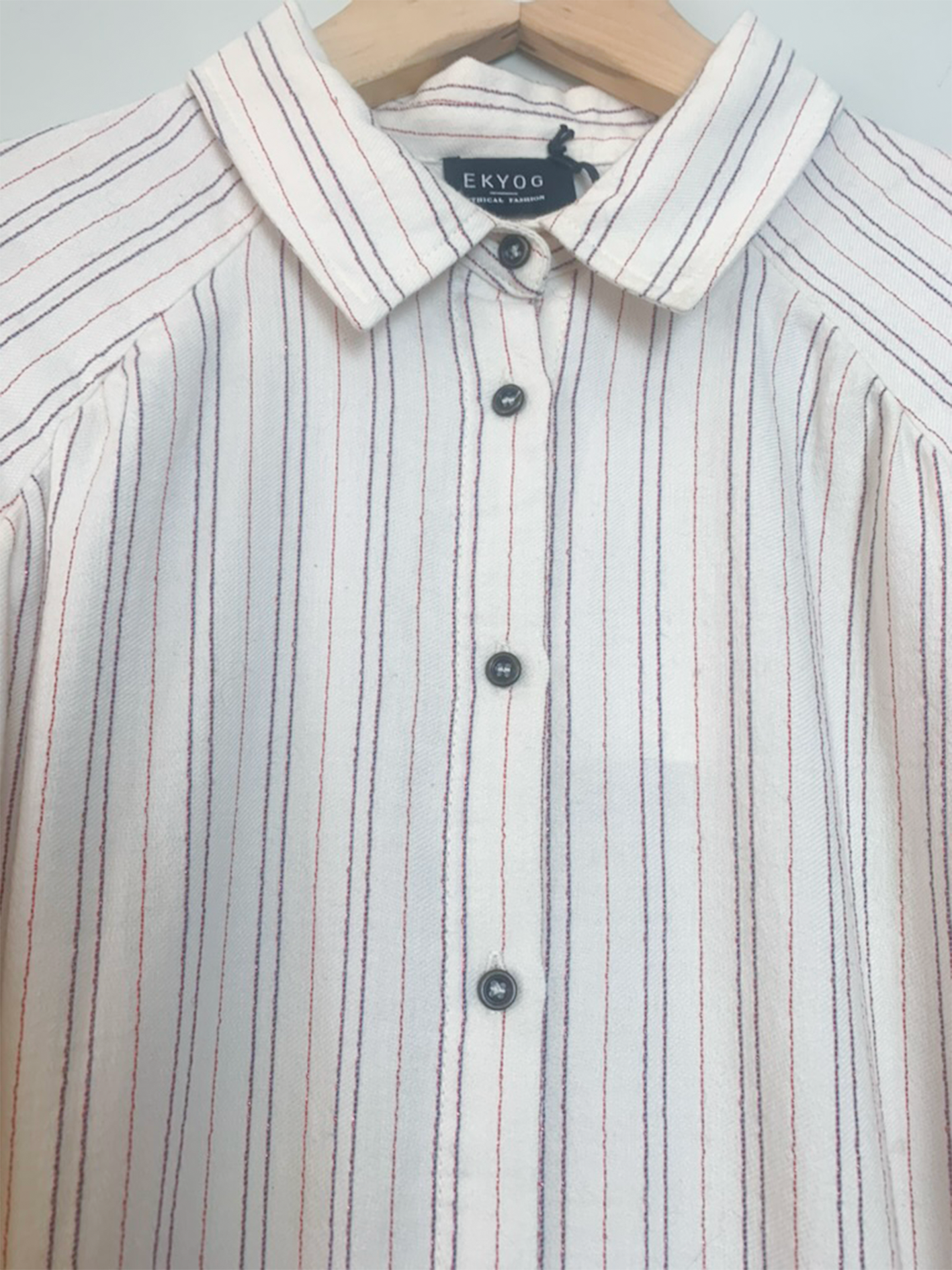 Robe en coton biologique et lin crème beige rayée Ekyog