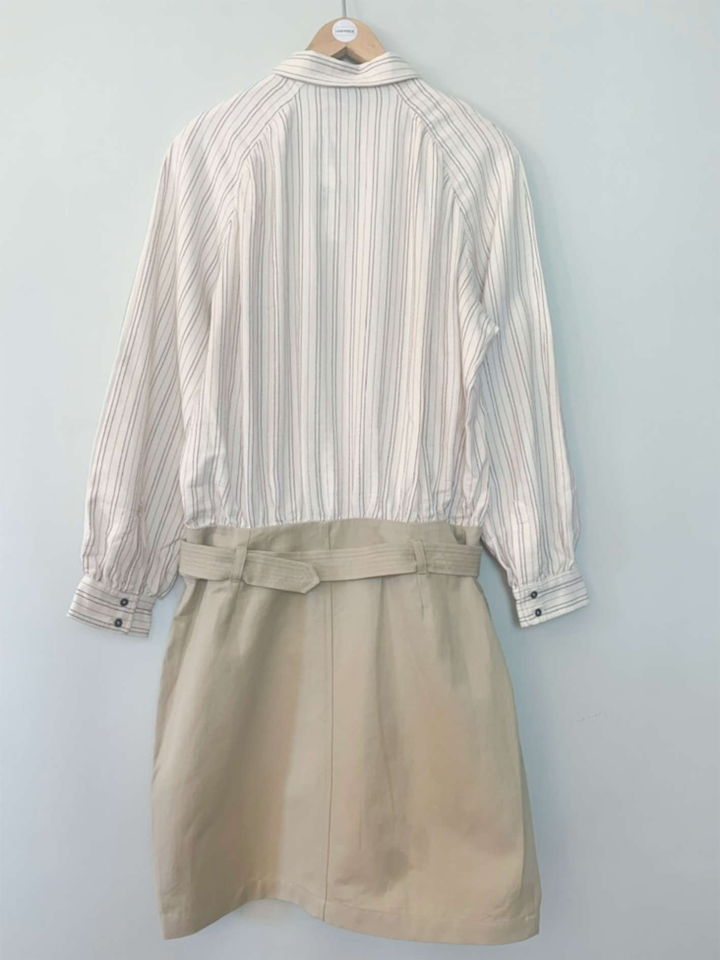 Robe en coton biologique et lin crème beige rayée Ekyog