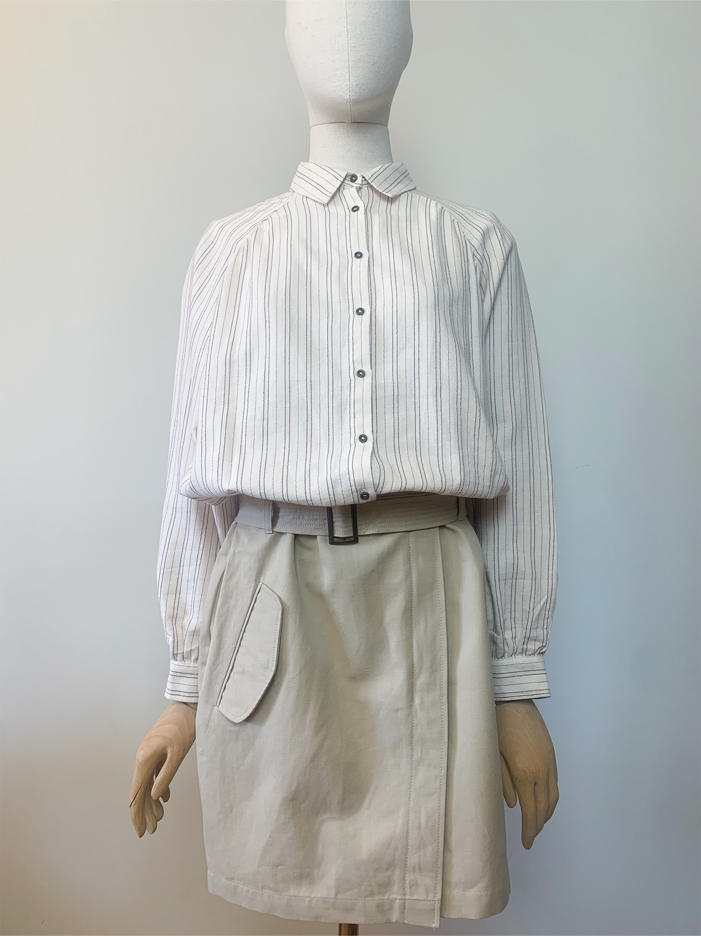 Robe en coton biologique et lin crème beige rayée Ekyog