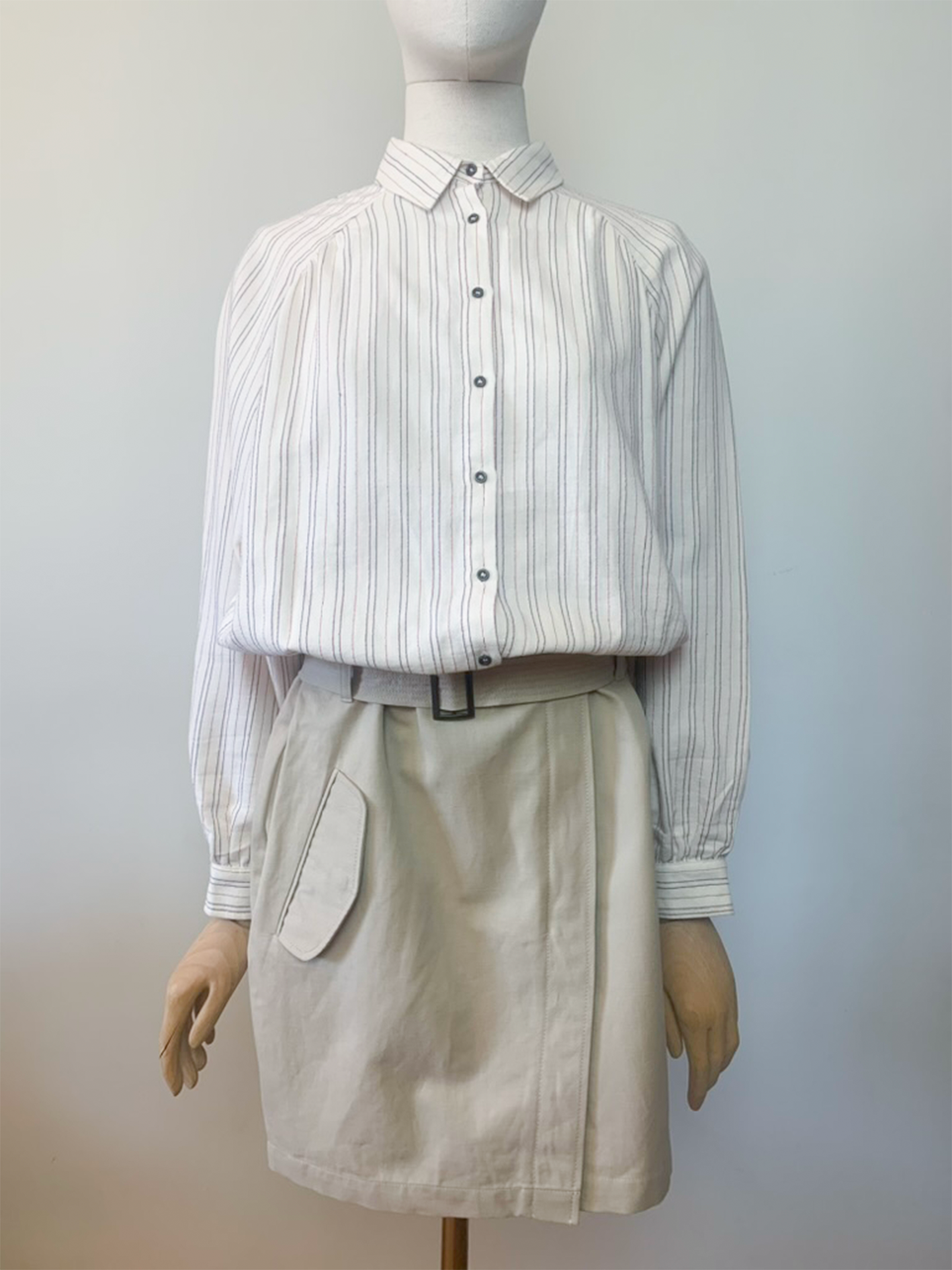 Robe en coton biologique et lin crème beige rayée Ekyog