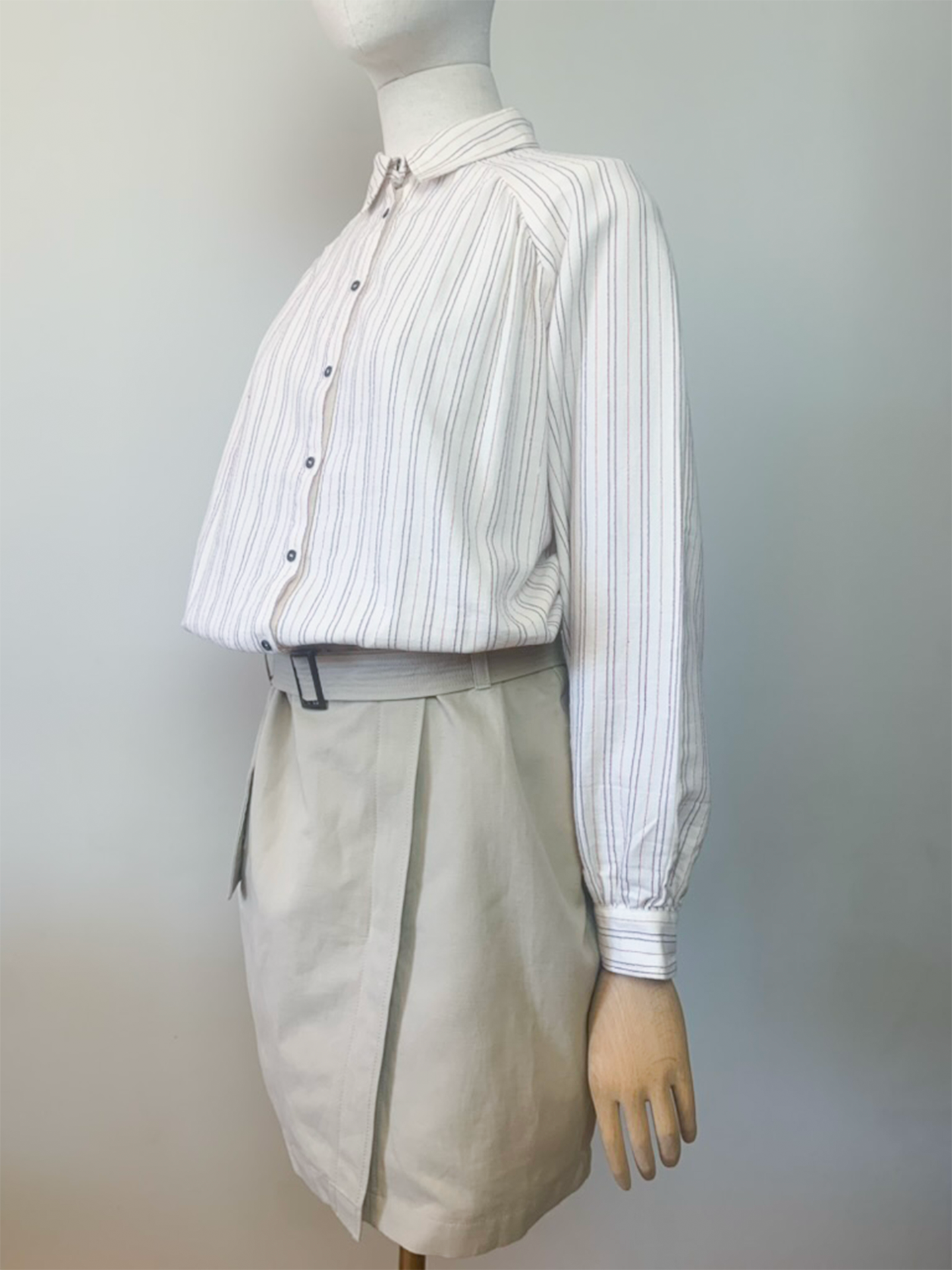 Robe en coton biologique et lin crème beige rayée Ekyog