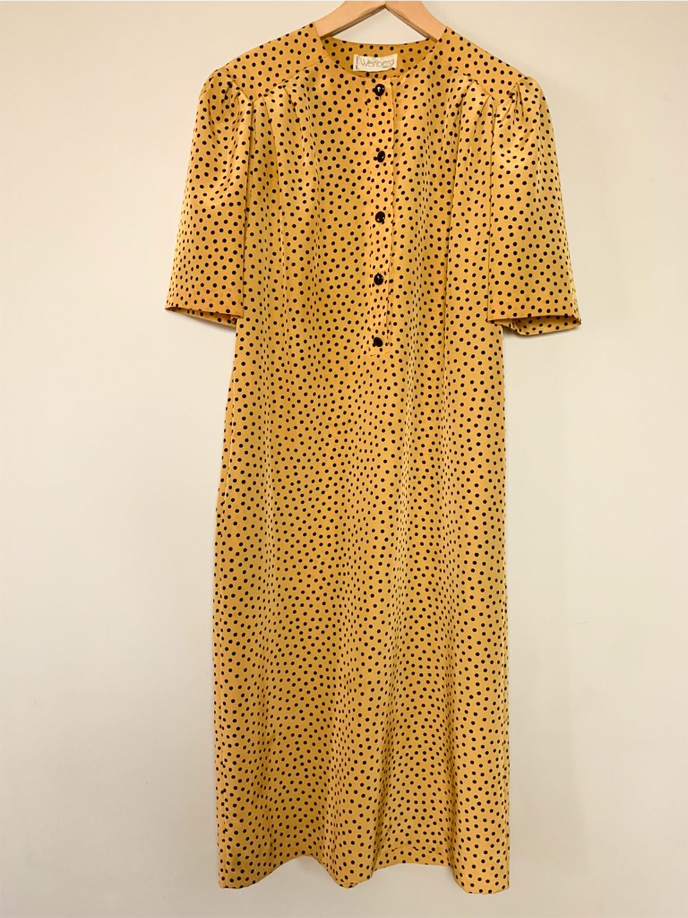 Robe midi fluide manches courtes jaune safran vintage Weimberg