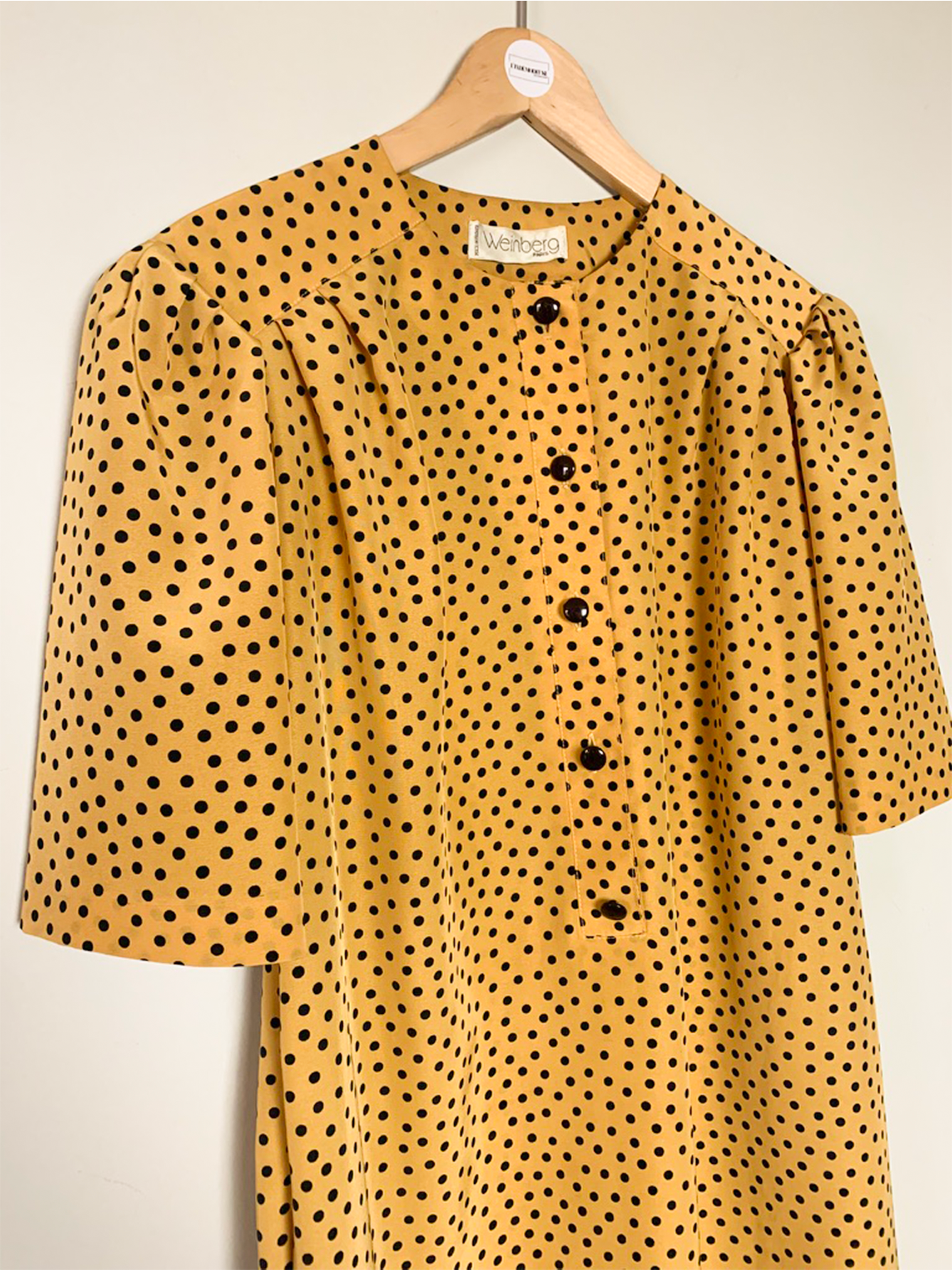 Robe midi fluide manches courtes jaune safran vintage Weimberg