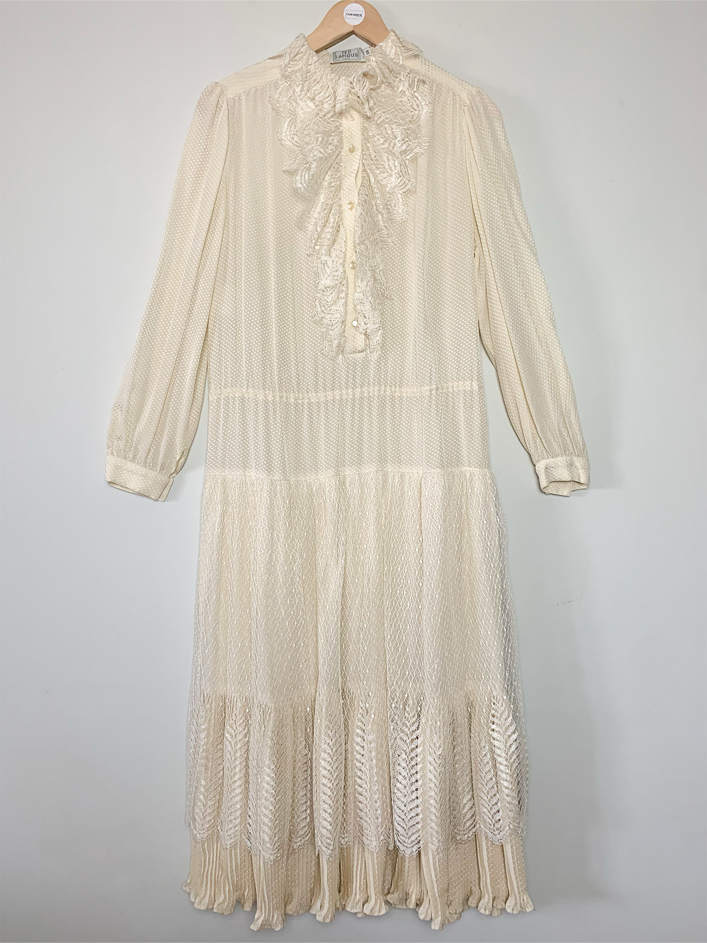 Robe midi bohème crème 100% soie vintage Ted Lapidus