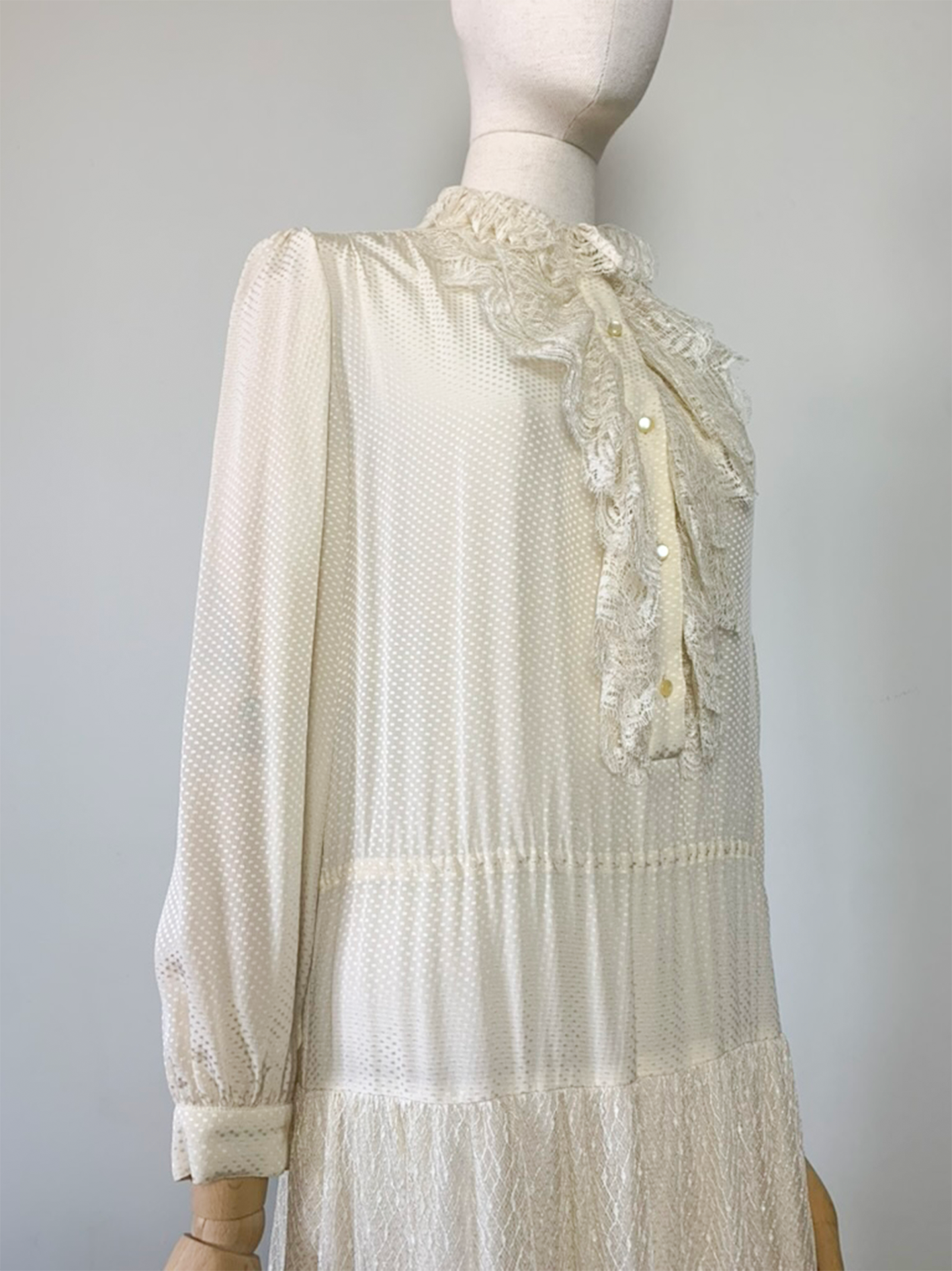 Robe midi bohème crème 100% soie vintage Ted Lapidus