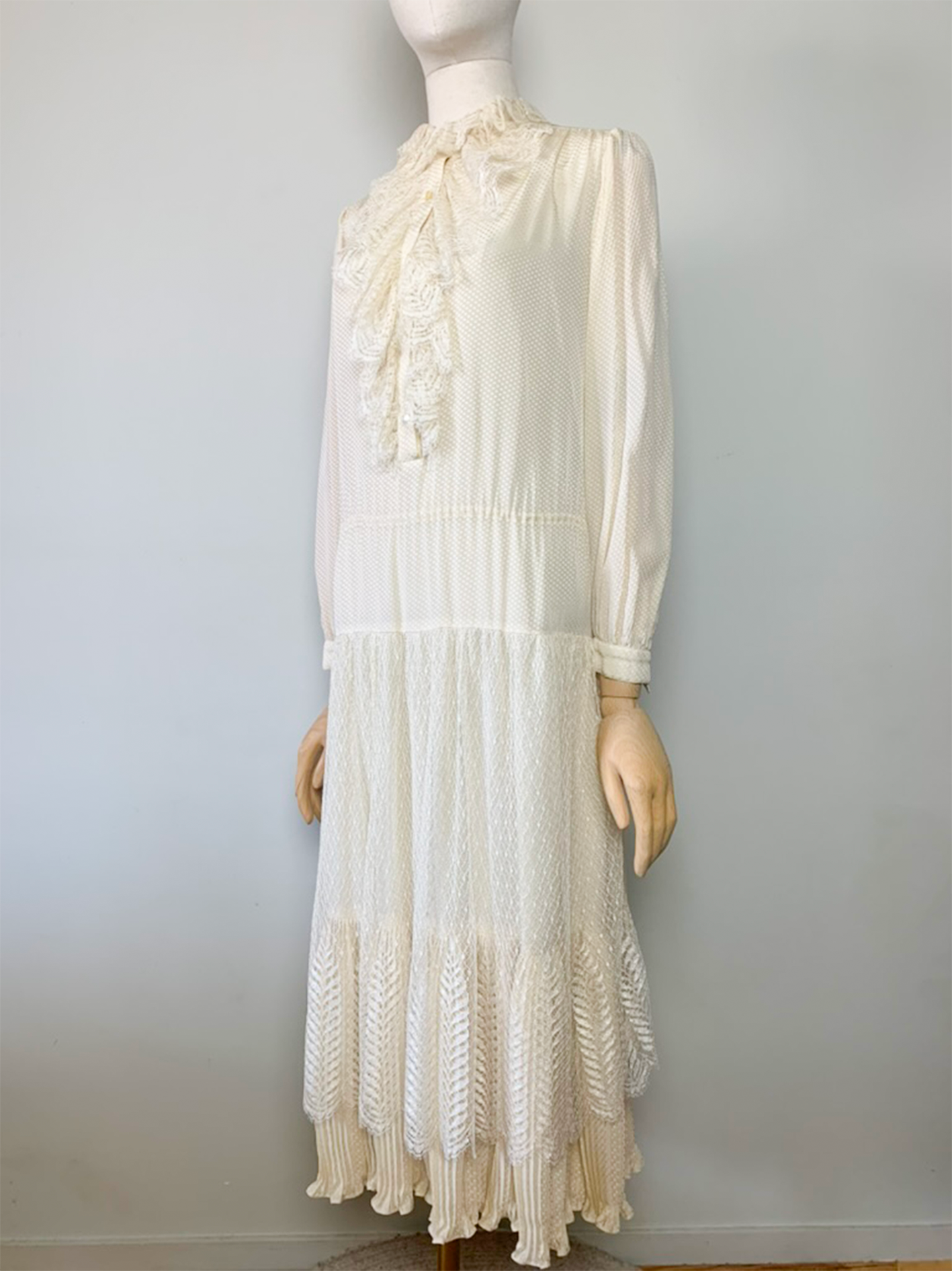 Robe midi bohème crème 100% soie vintage Ted Lapidus