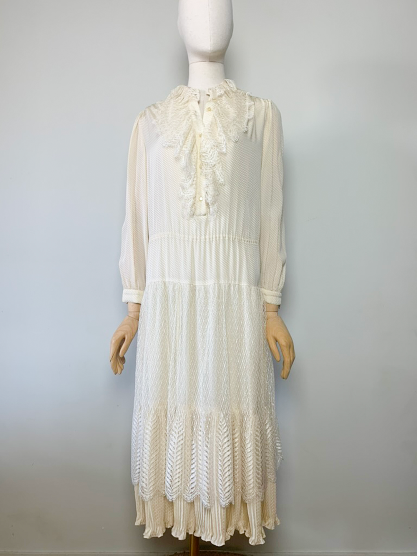 Robe midi bohème crème 100% soie vintage Ted Lapidus