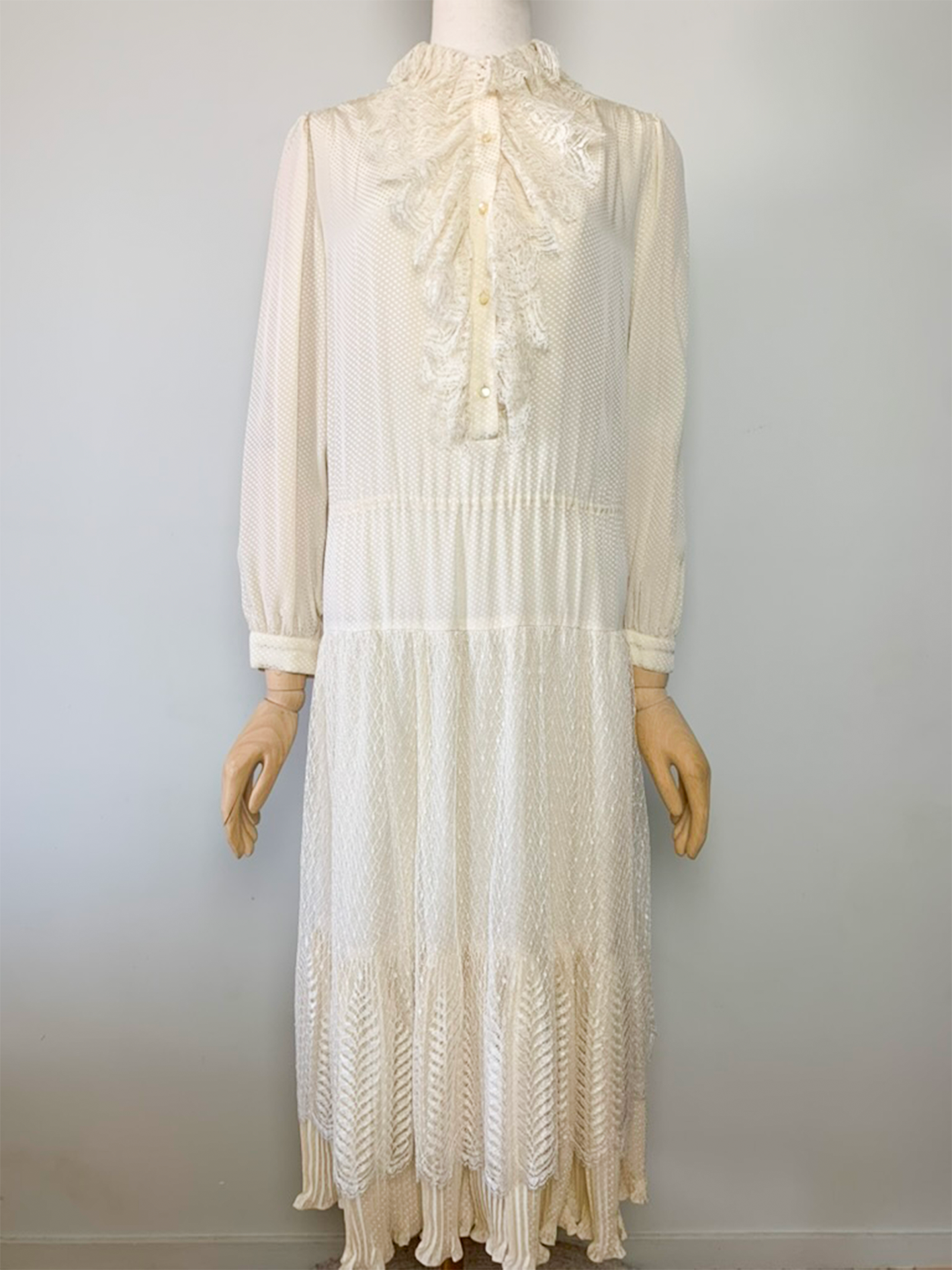 Robe midi bohème crème 100% soie vintage Ted Lapidus