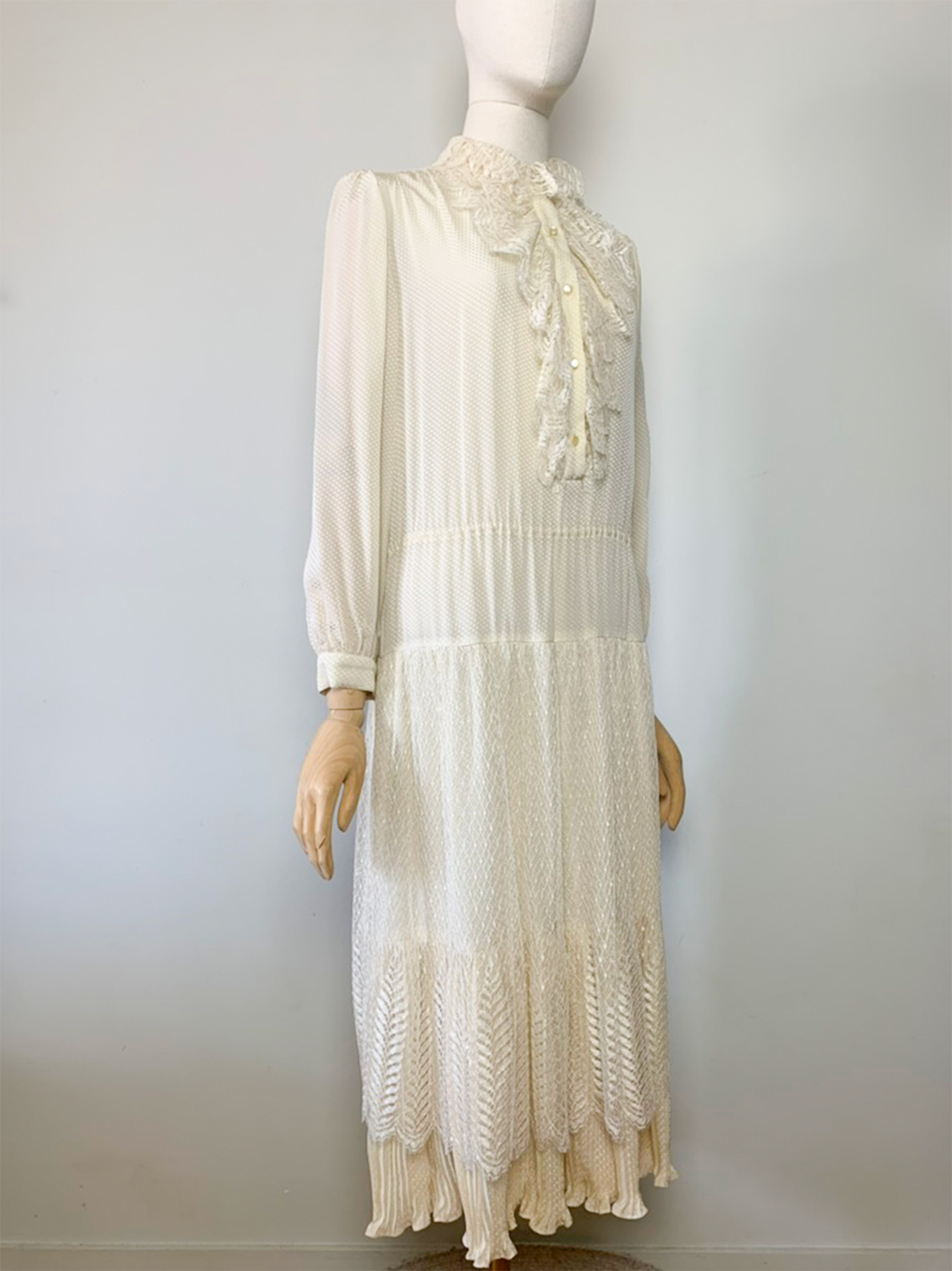 Robe midi bohème crème 100% soie vintage Ted Lapidus