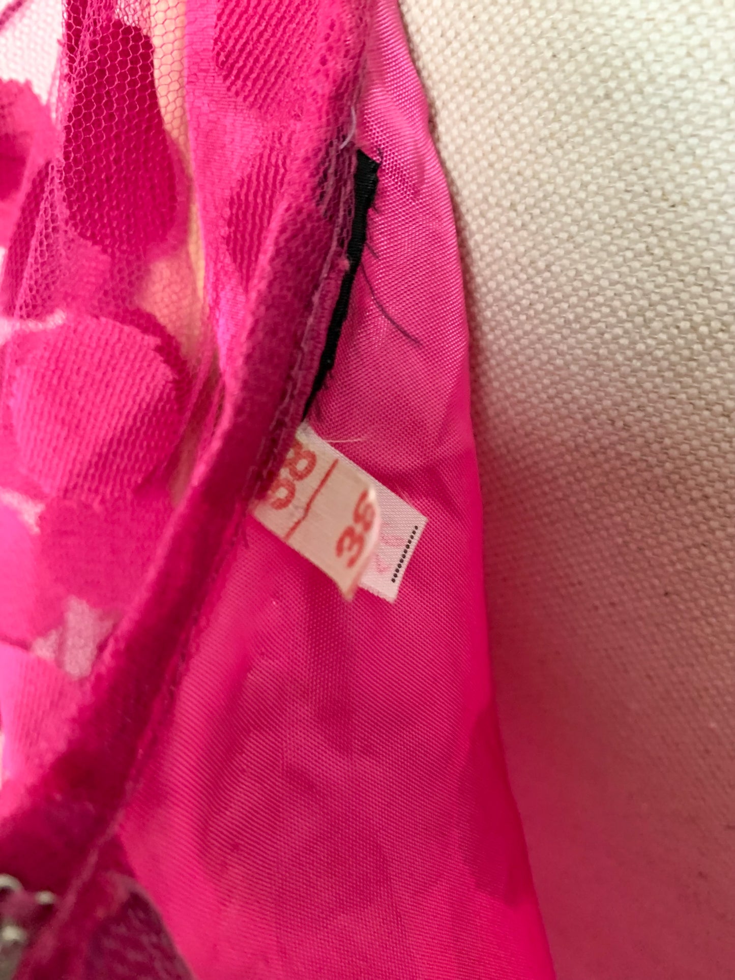 Robe vintage Années 80 rose en tulle à pois en relief – fête et céremonie_T34