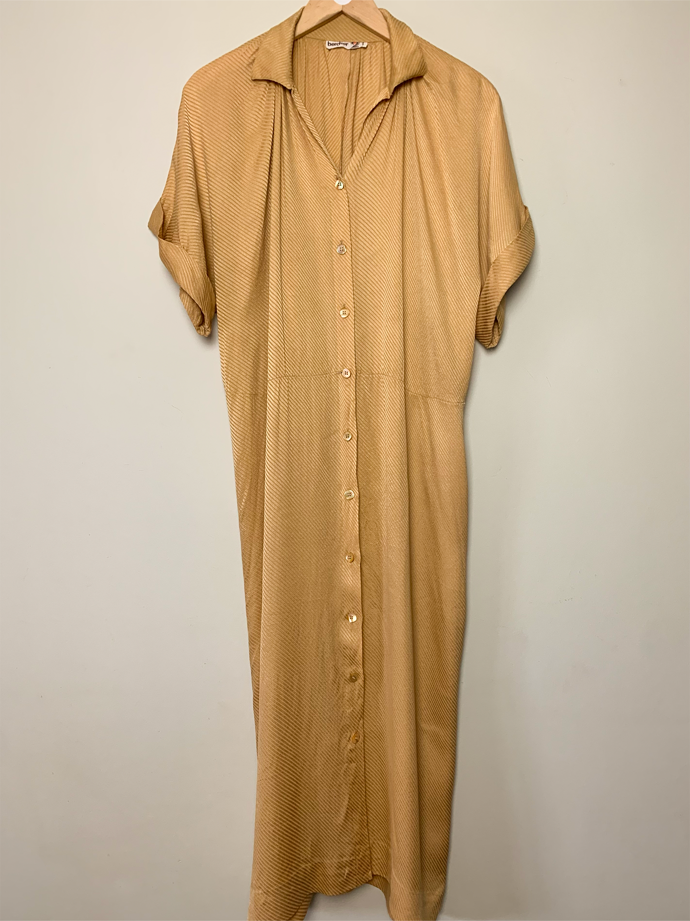 Robe midi fluide manches courtes jaune safran doré vintage Bercher