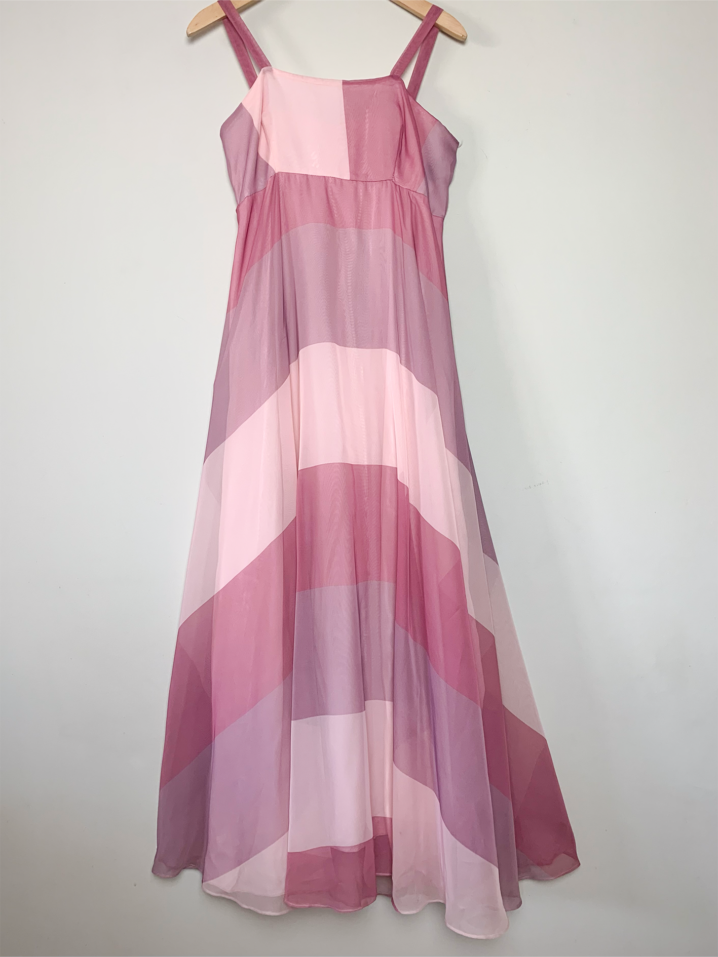 Robe longue en voile rayée rose lila vintage