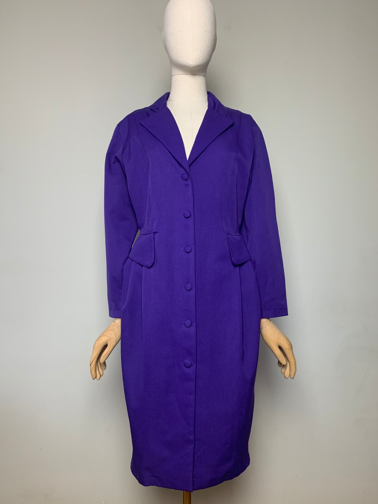 Robe Manteau Vintage Années 80 en Laine Mélangée - Violet - T. 38/40