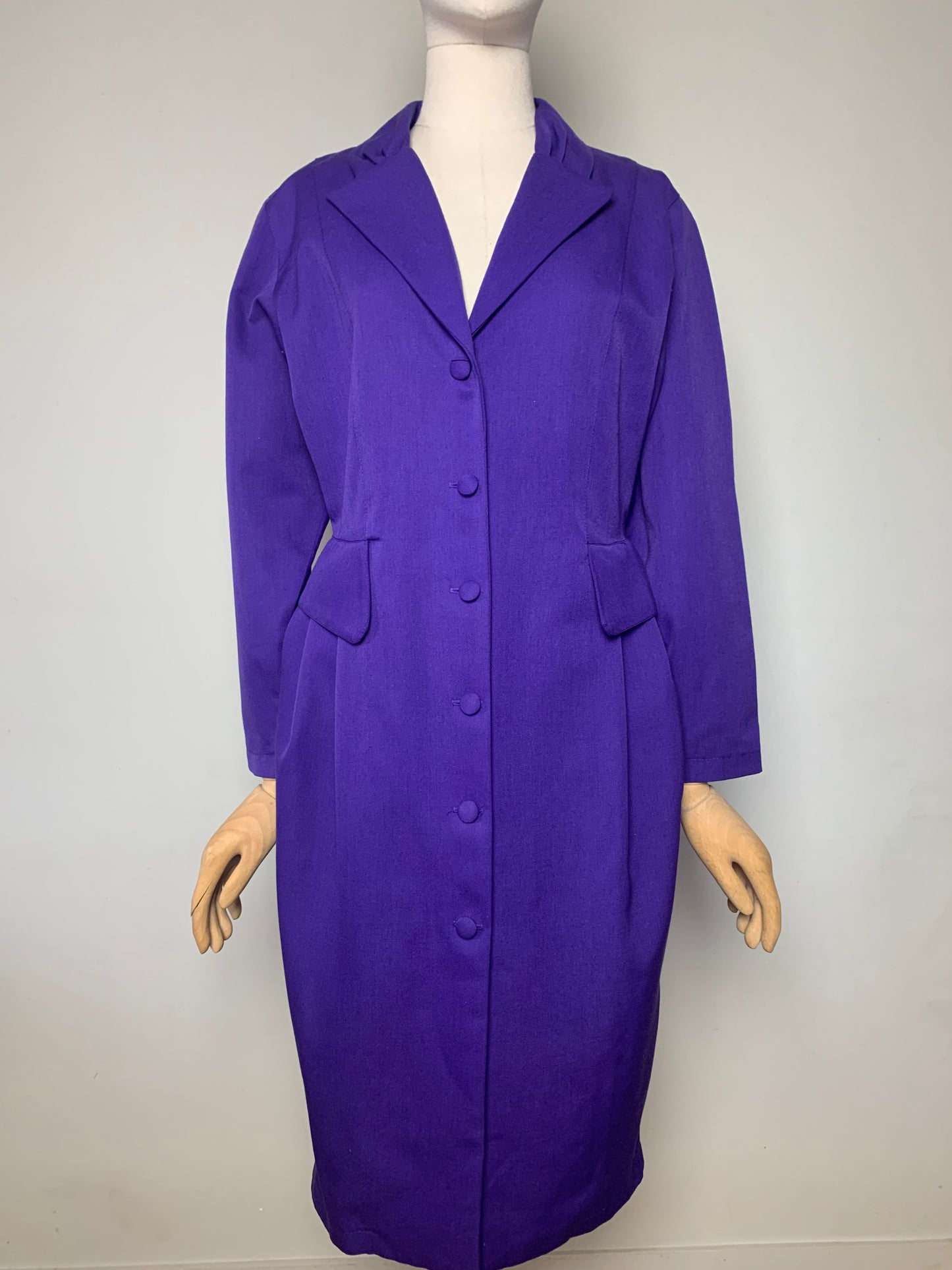Robe Manteau Vintage Années 80 en Laine Mélangée - Violet - T. 38/40
