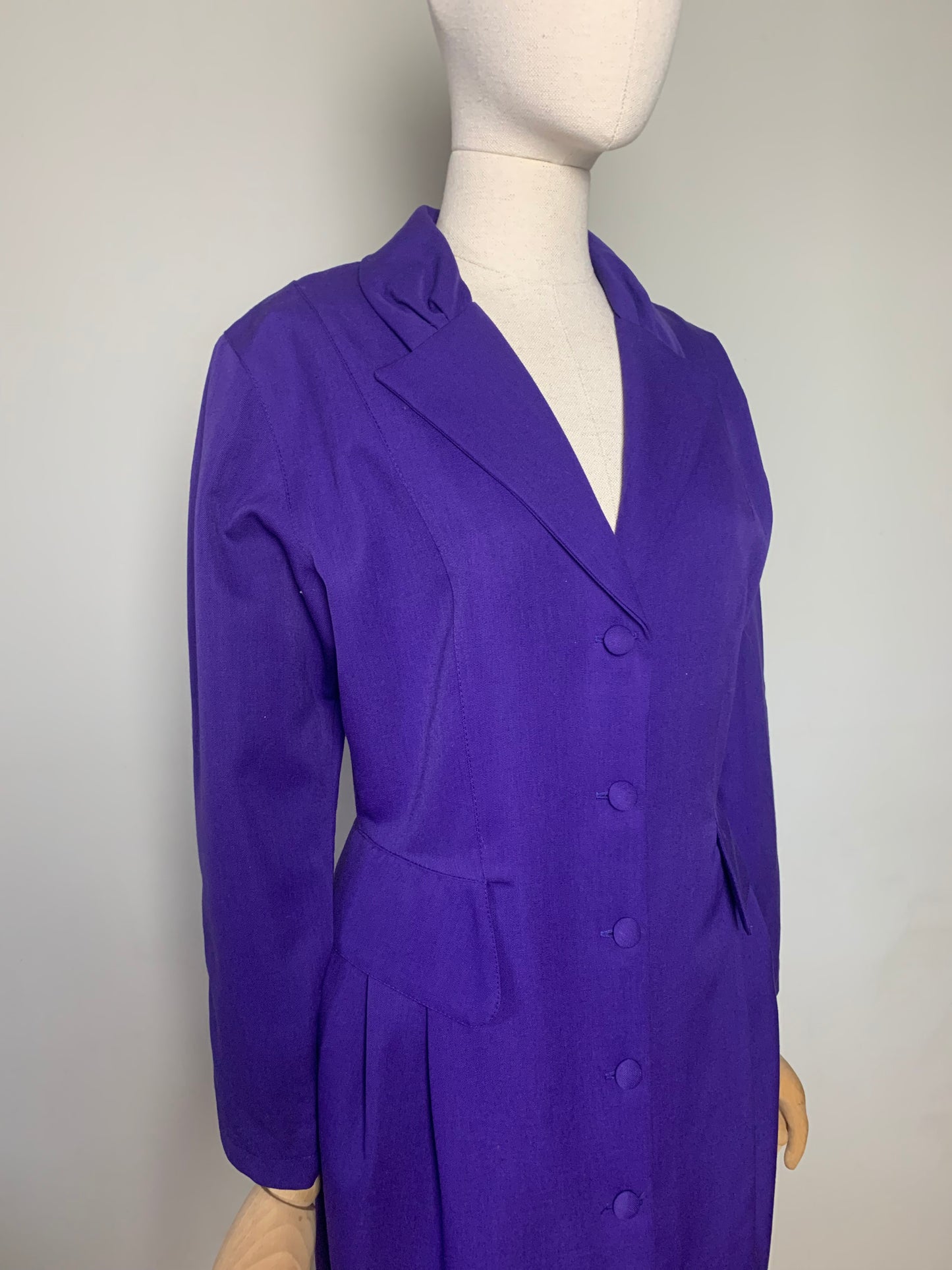 Robe Manteau Vintage Années 80 en Laine Mélangée - Violet - T. 38/40