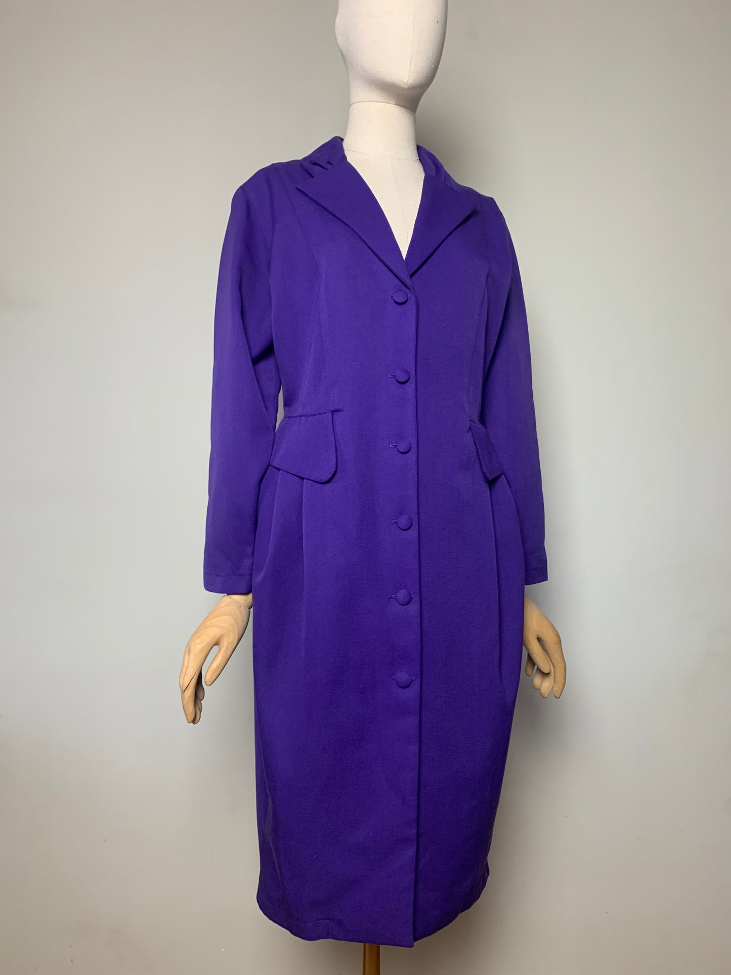 Robe Manteau Vintage Années 80 en Laine Mélangée - Violet - T. 38/40