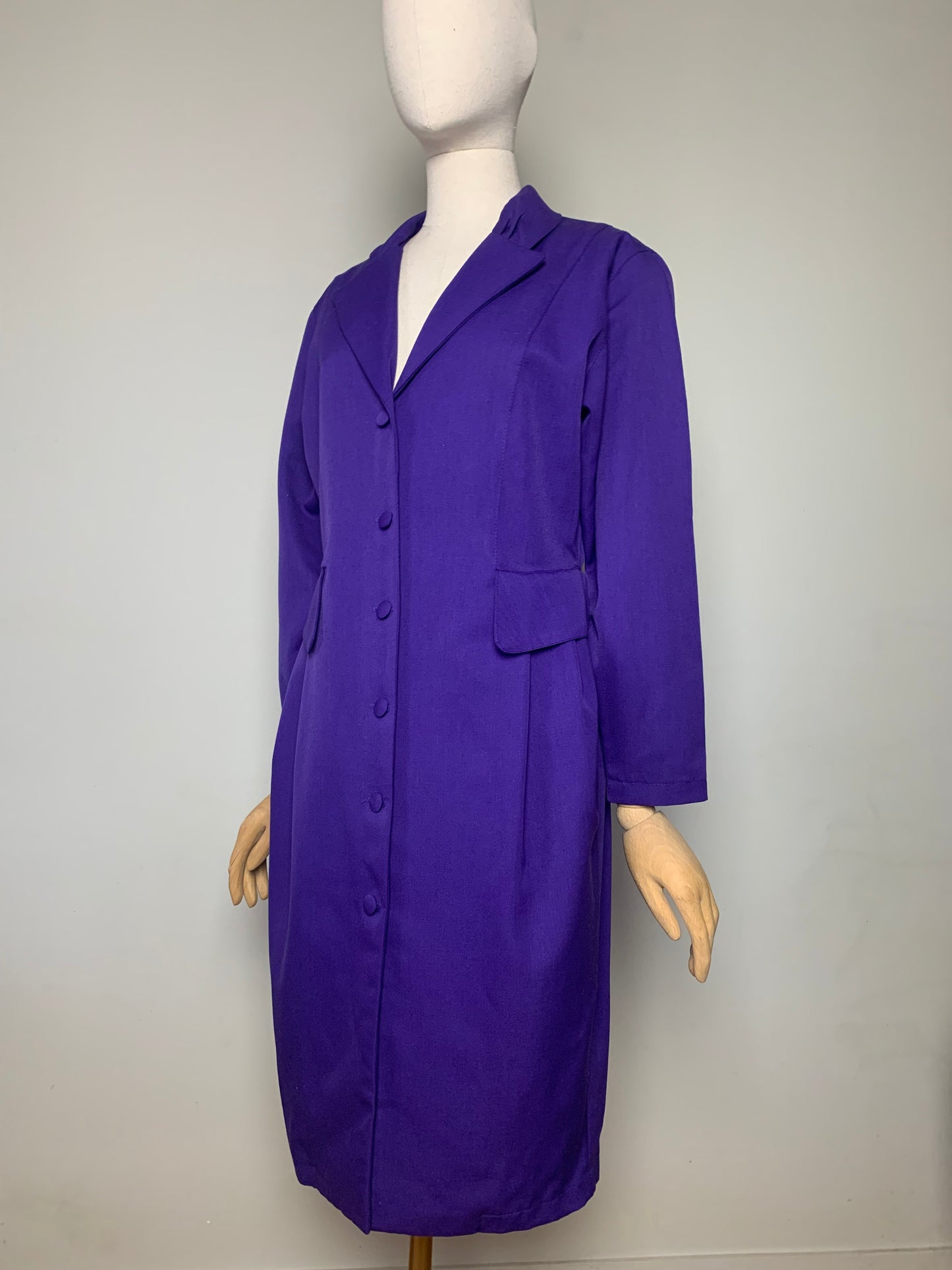 Robe Manteau Vintage Années 80 en Laine Mélangée - Violet - T. 38/40