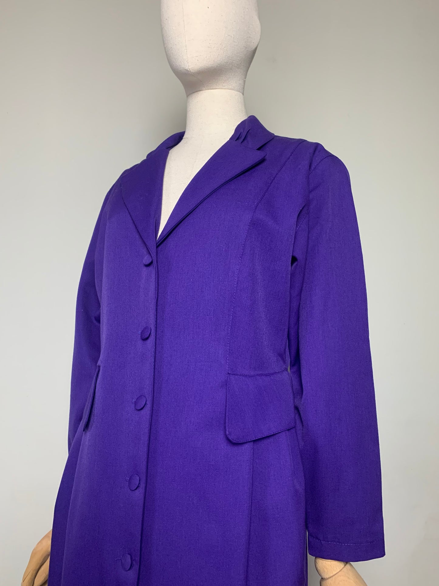 Robe Manteau Vintage Années 80 en Laine Mélangée - Violet - T. 38/40