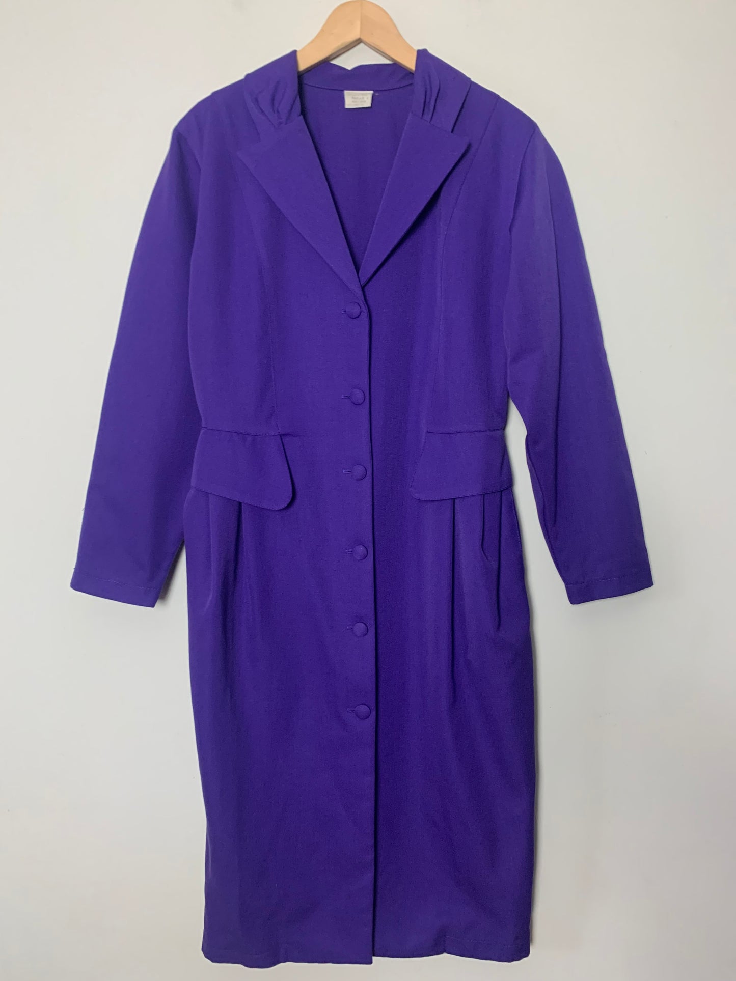 Robe Manteau Vintage Années 80 en Laine Mélangée - Violet - T. 38/40