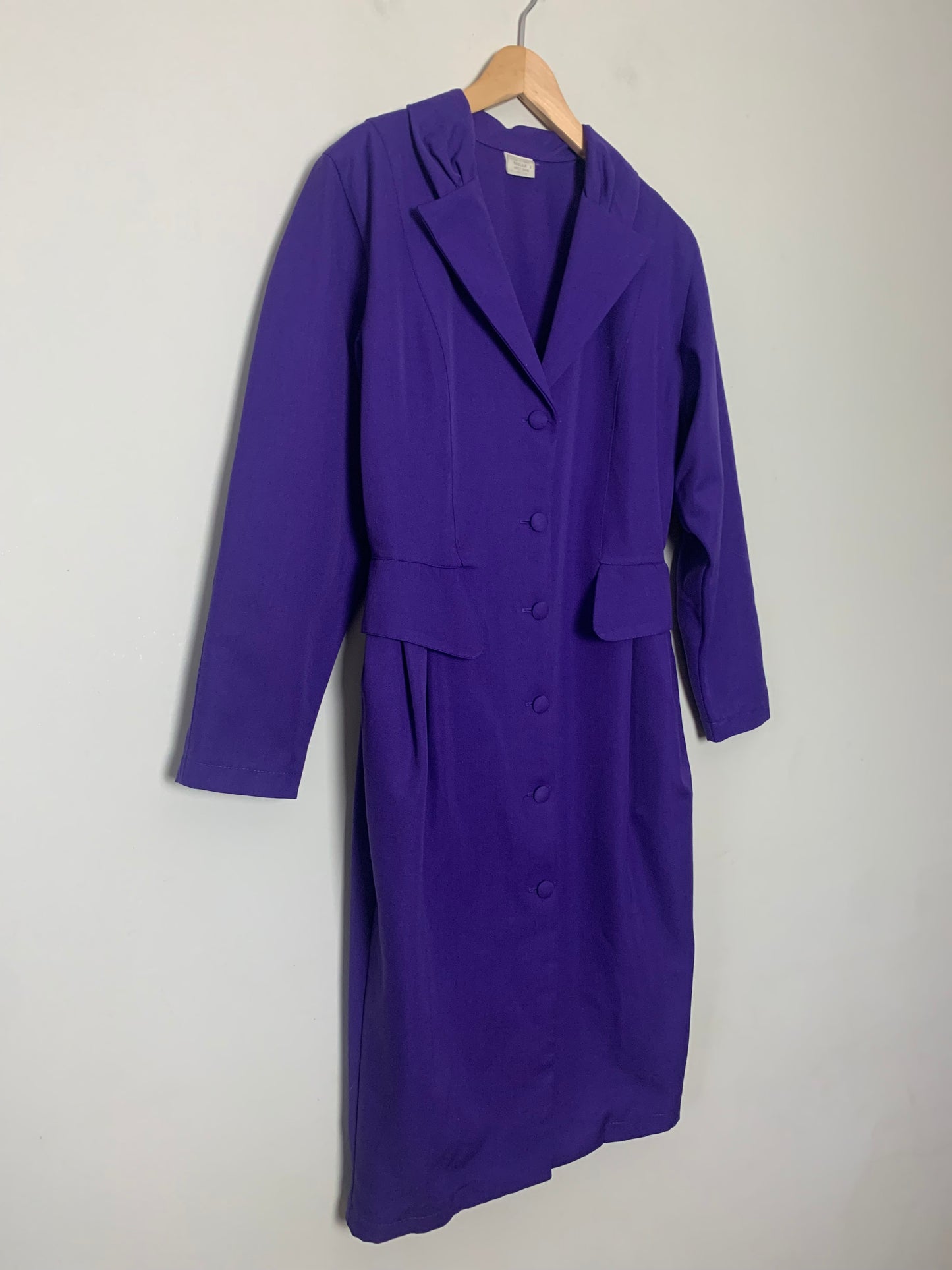 Robe Manteau Vintage Années 80 en Laine Mélangée - Violet - T. 38/40