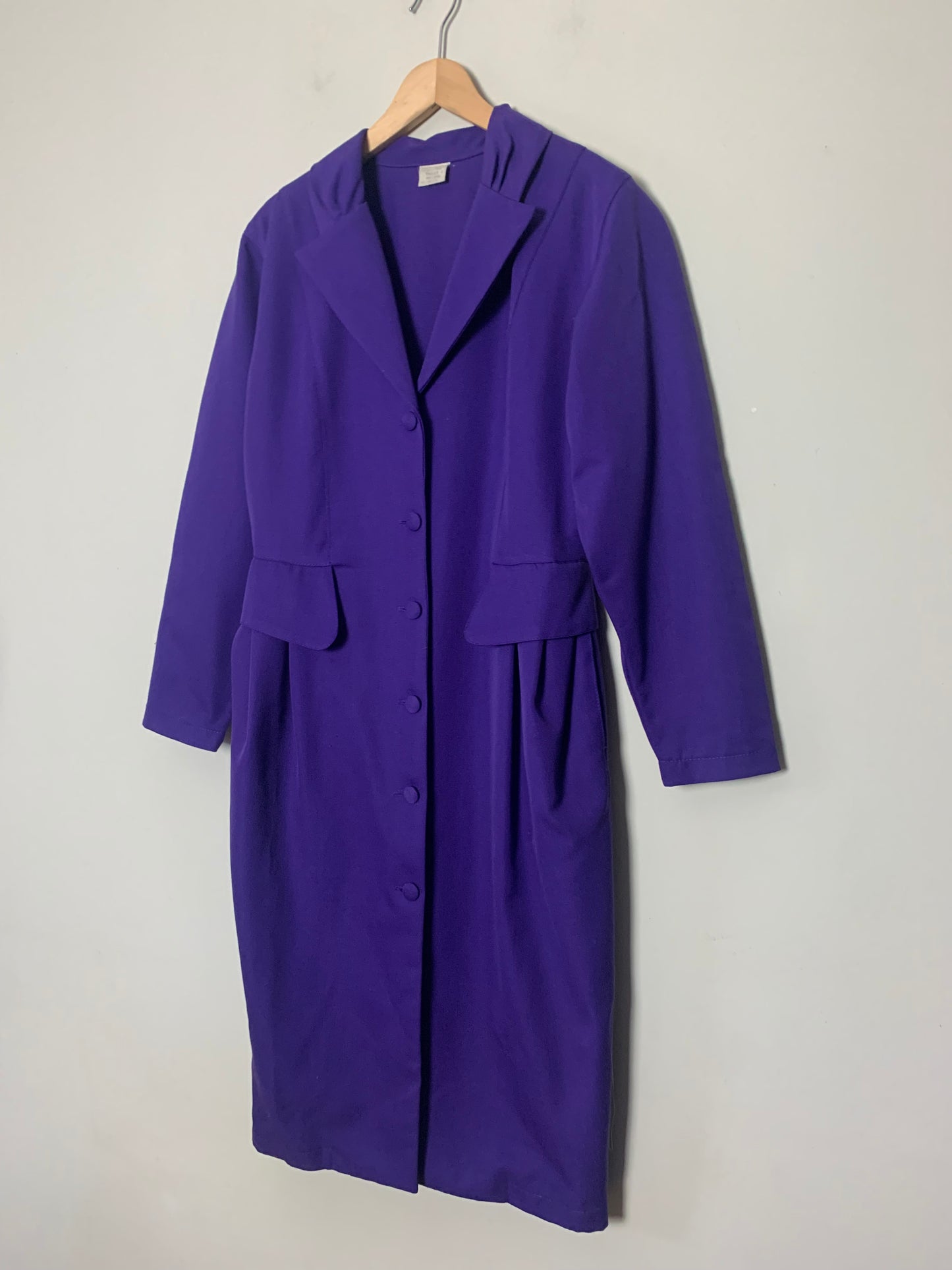 Robe Manteau Vintage Années 80 en Laine Mélangée - Violet - T. 38/40