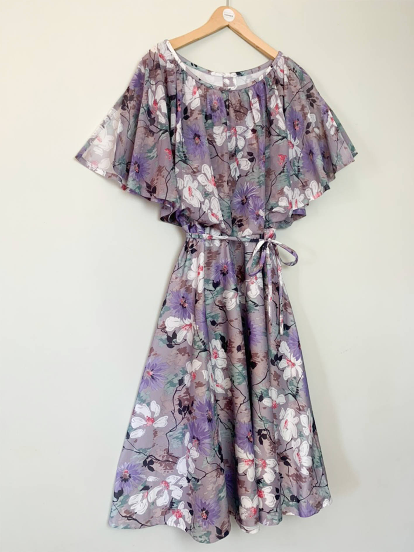 Robe fluide grise motifs fleurs vintage