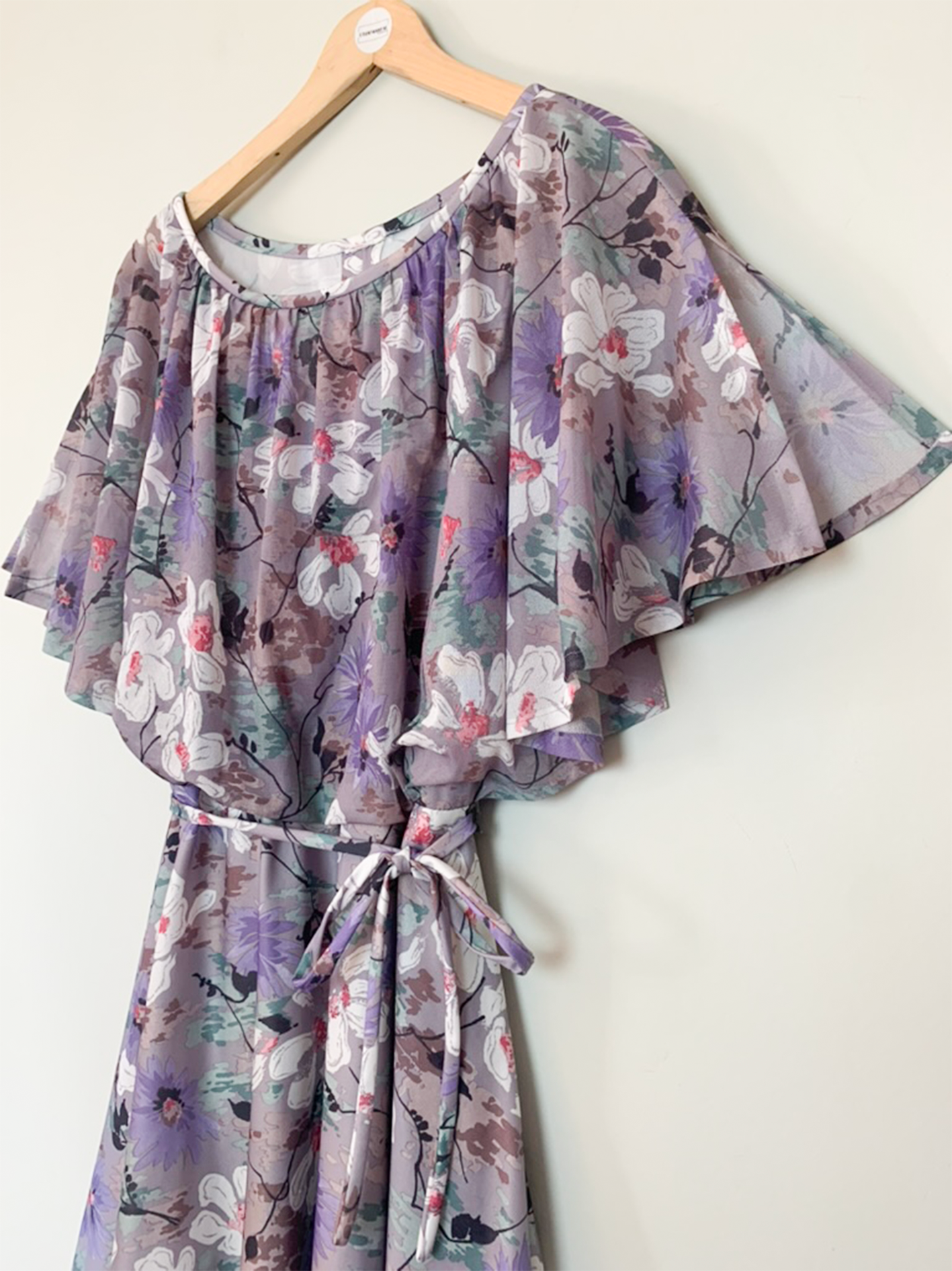 Robe fluide grise motifs fleurs vintage