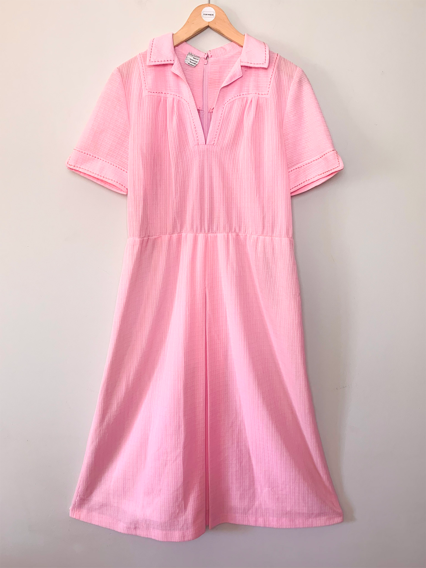 Robe manches courte col chemise rose vintage
