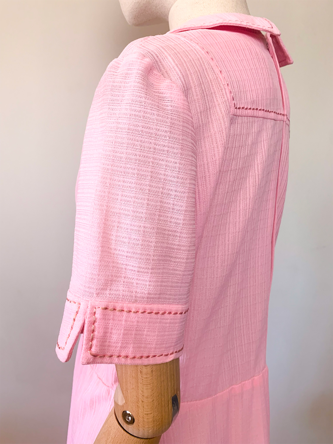 Robe manches courte col chemise rose vintage