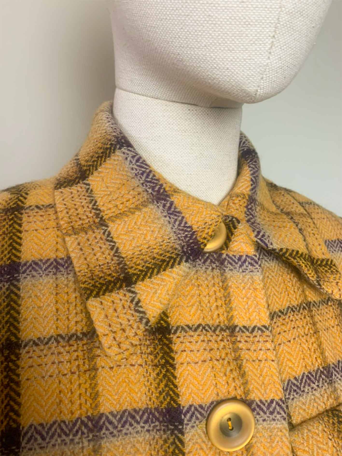 Manteau moutarde gros carreaux violet beige 100% laine Tara Jarmon