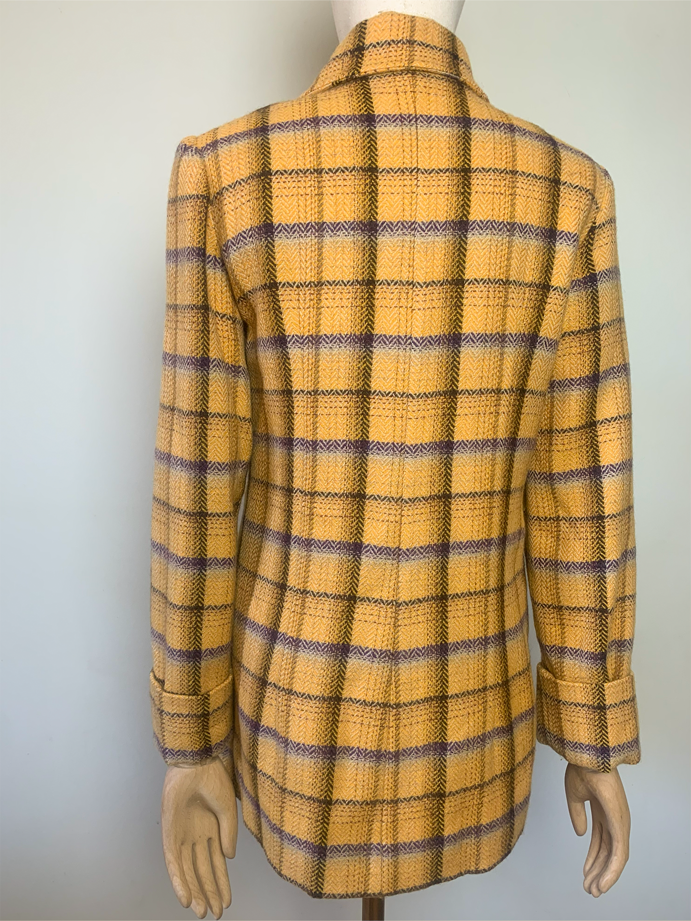 Manteau moutarde gros carreaux violet beige 100% laine Tara Jarmon