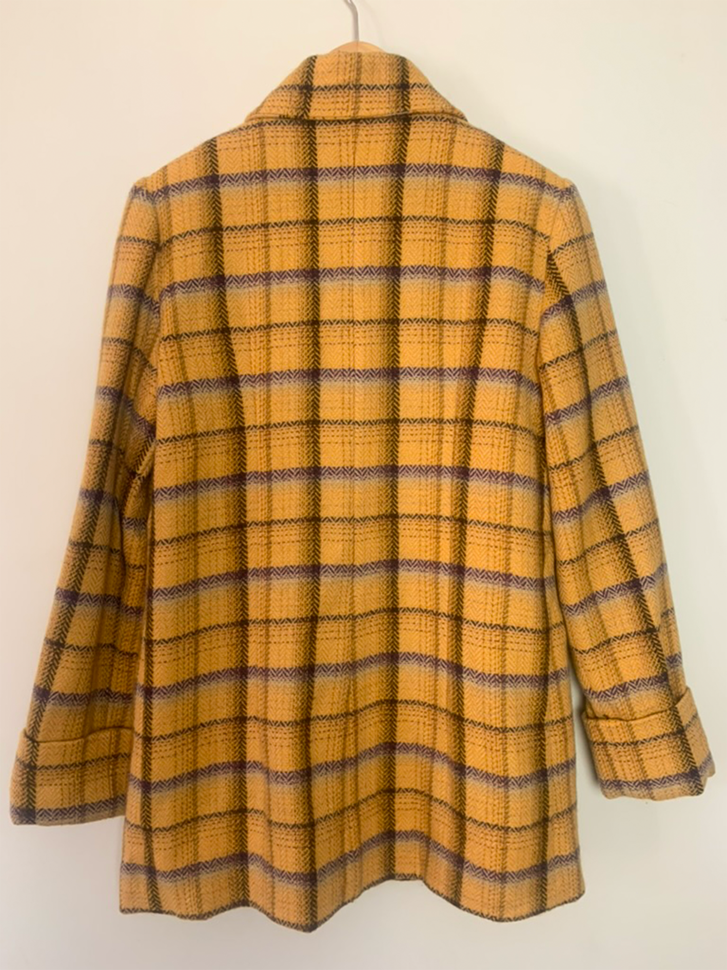 Manteau moutarde gros carreaux violet beige 100% laine Tara Jarmon