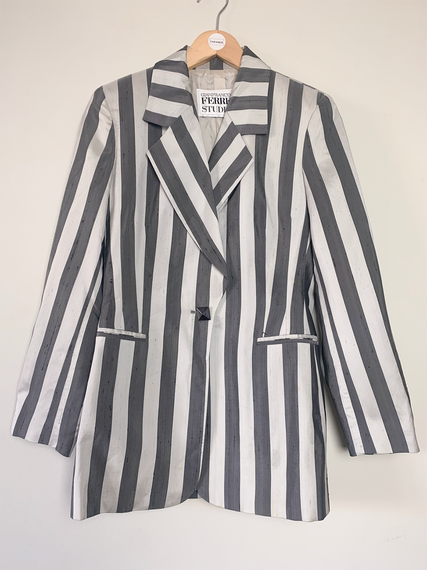 Veste rayée grise en mélange soie Gianfranco Ferre