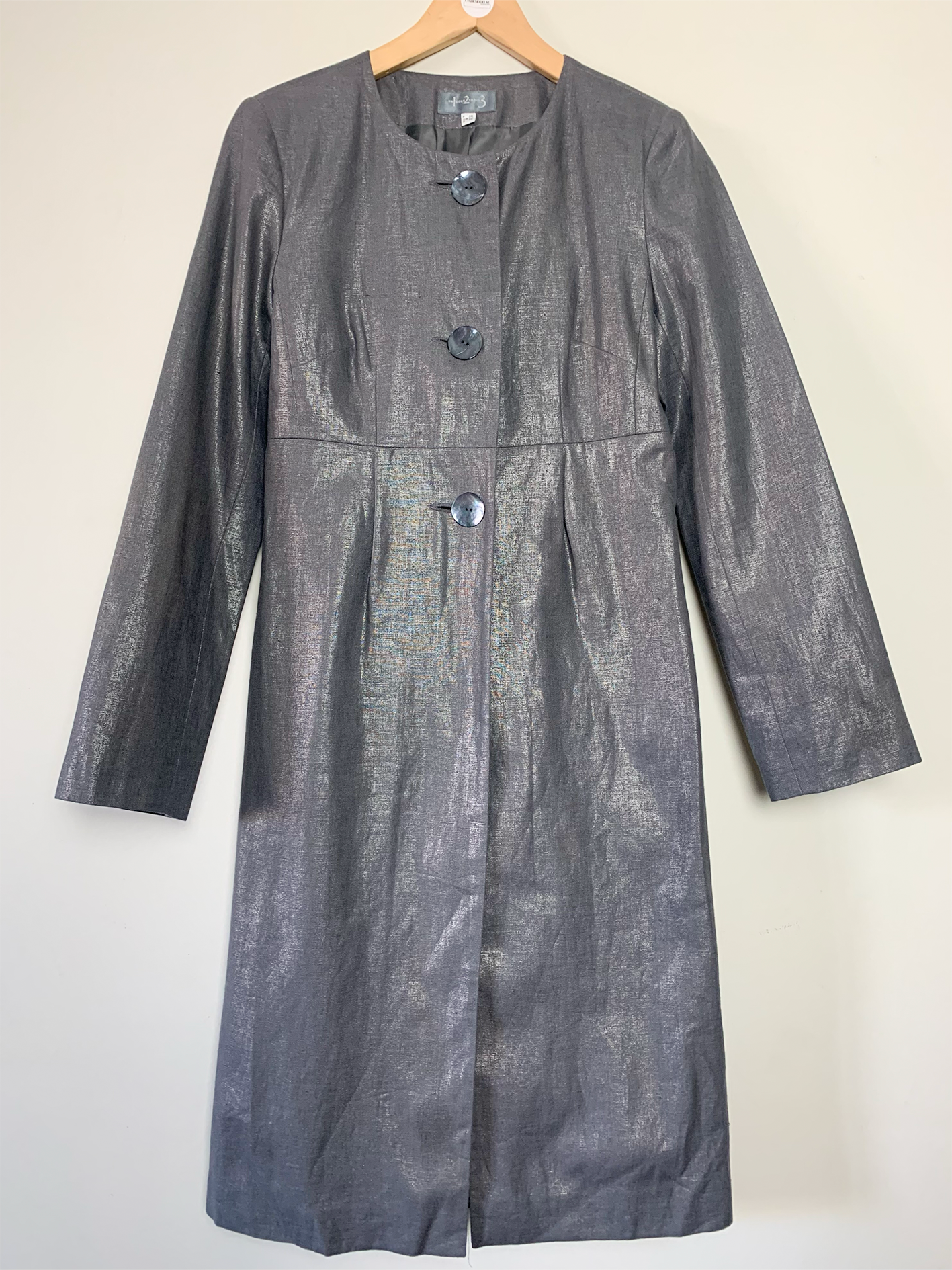 Veste mi longue grise métallisée en lin 123