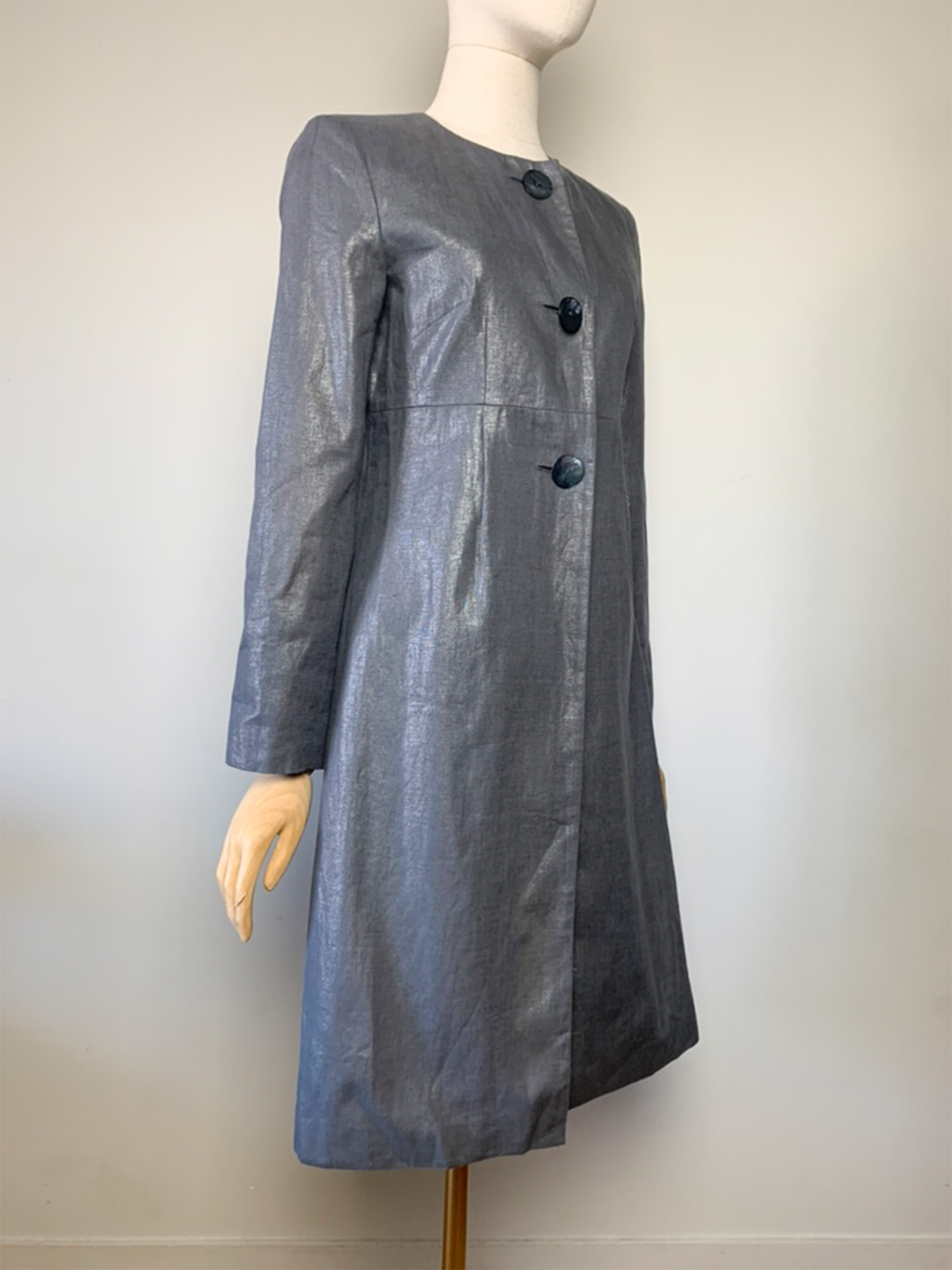 Veste mi longue grise métallisée en lin 123