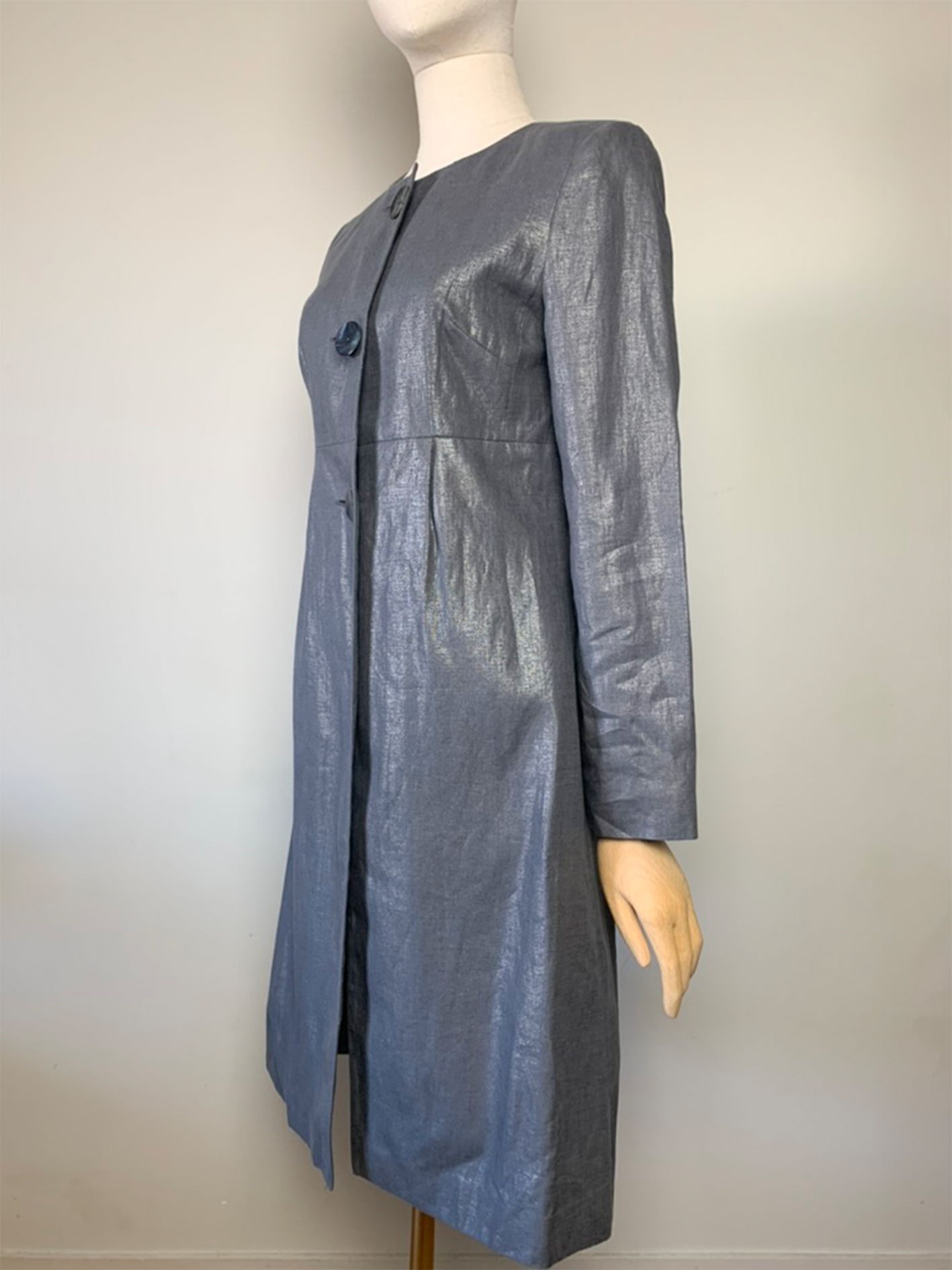 Veste mi longue grise métallisée en lin 123