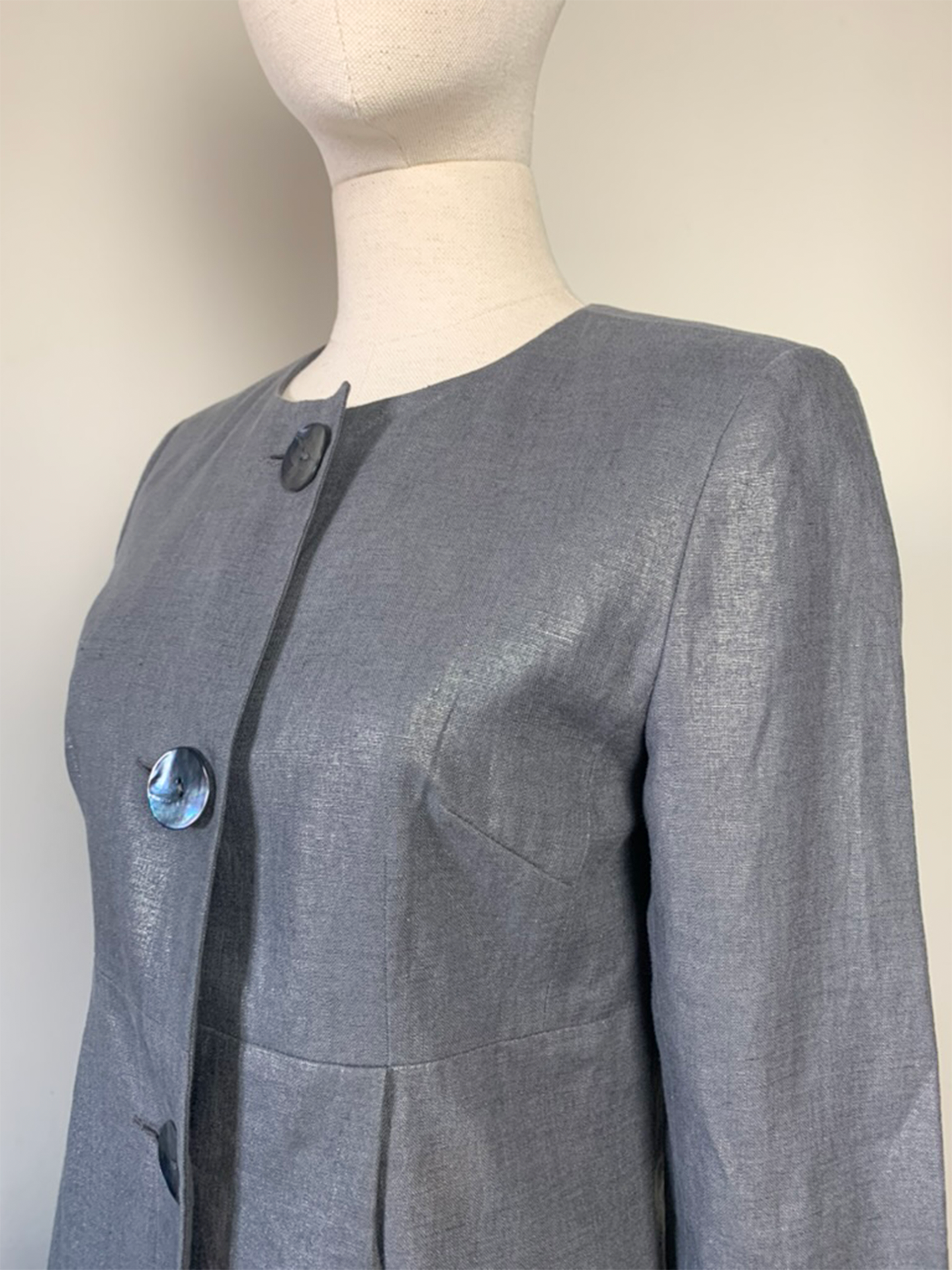 Veste mi longue grise métallisée en lin 123