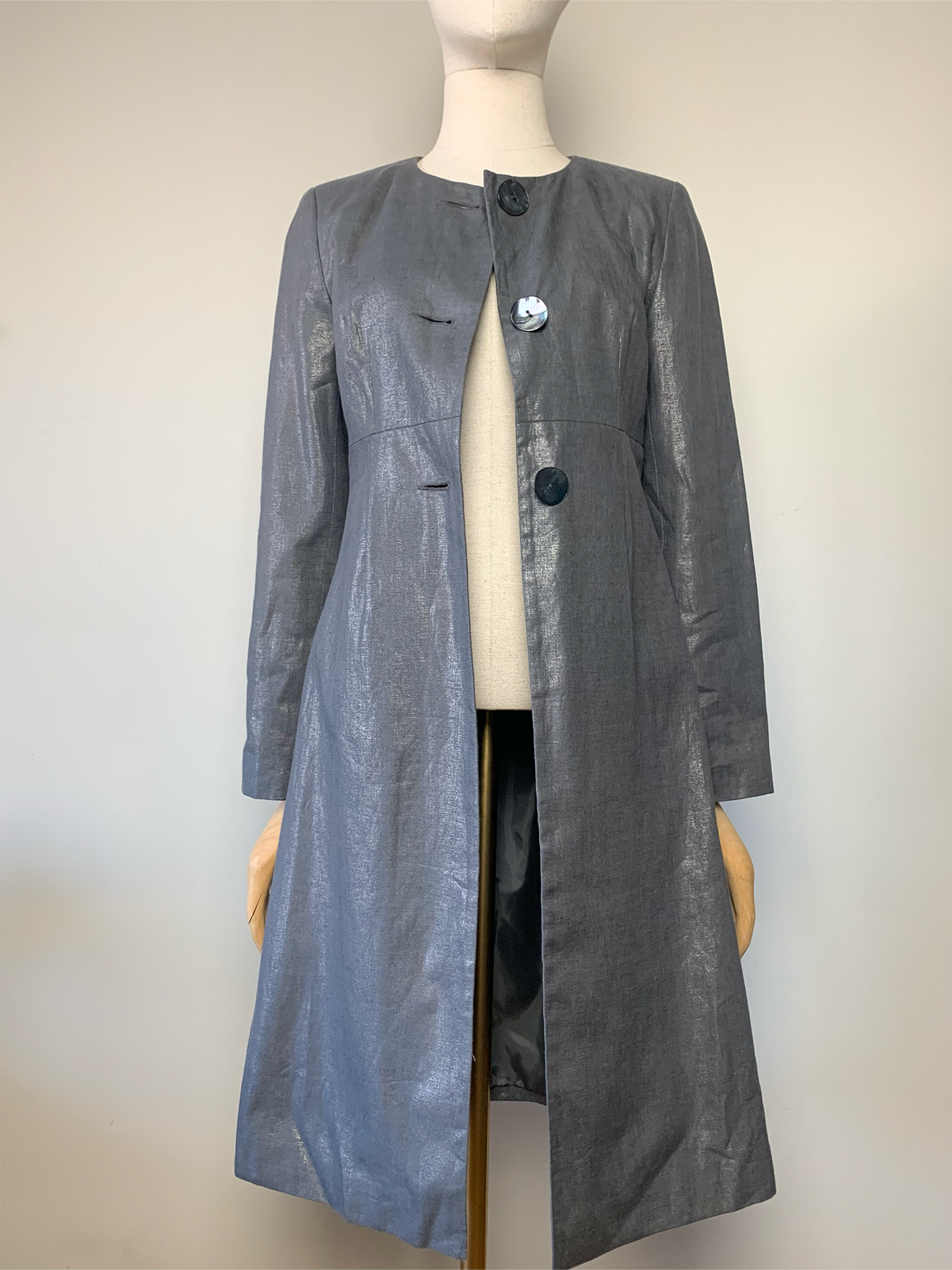 Veste mi longue grise métallisée en lin 123