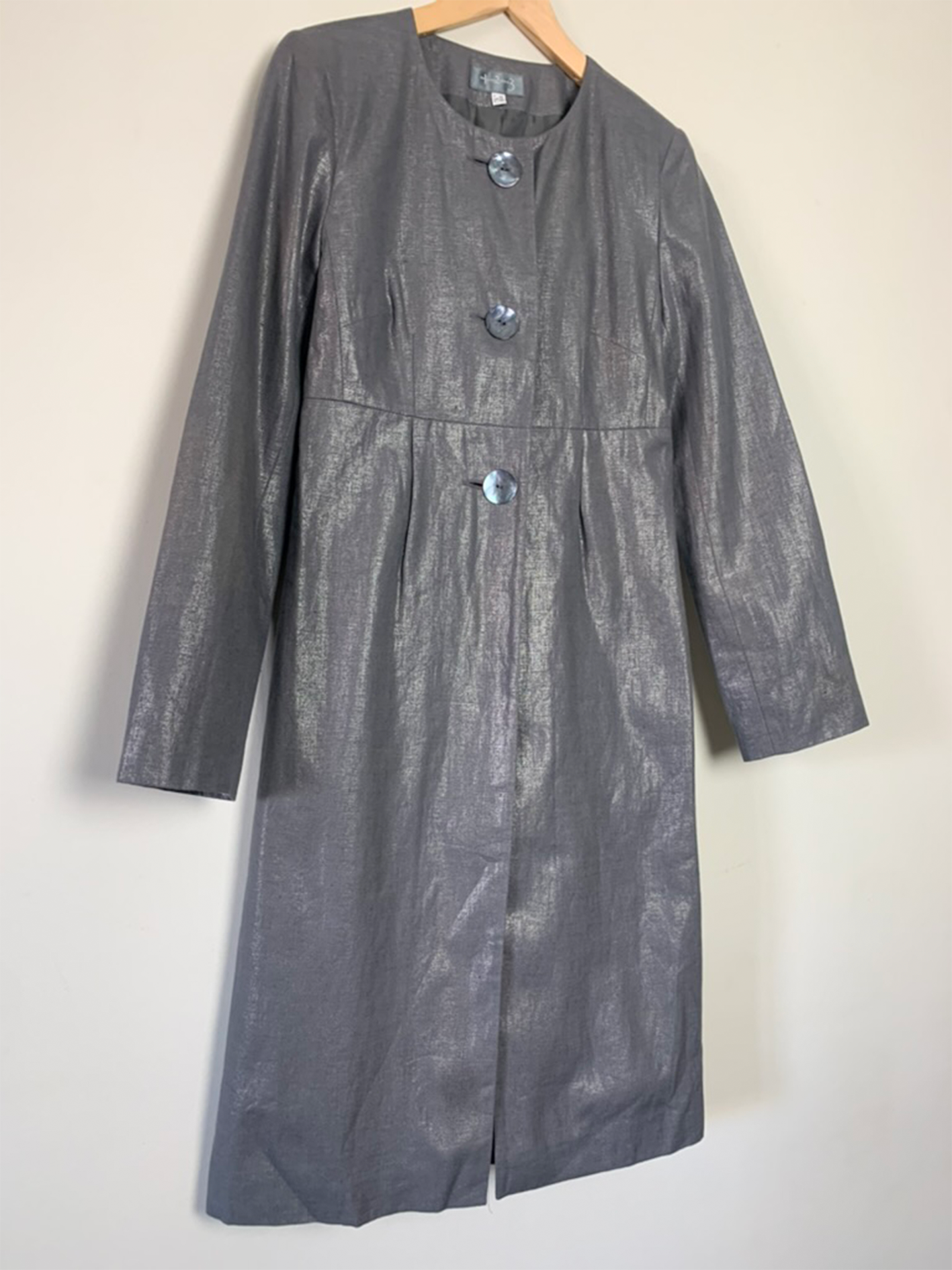Veste mi longue grise métallisée en lin 123
