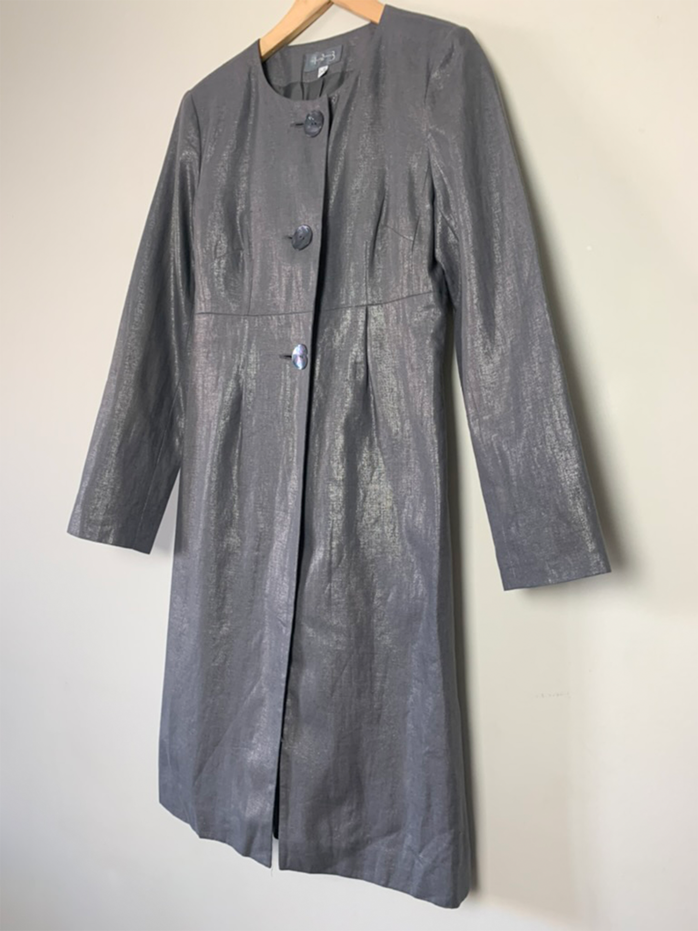 Veste mi longue grise métallisée en lin 123