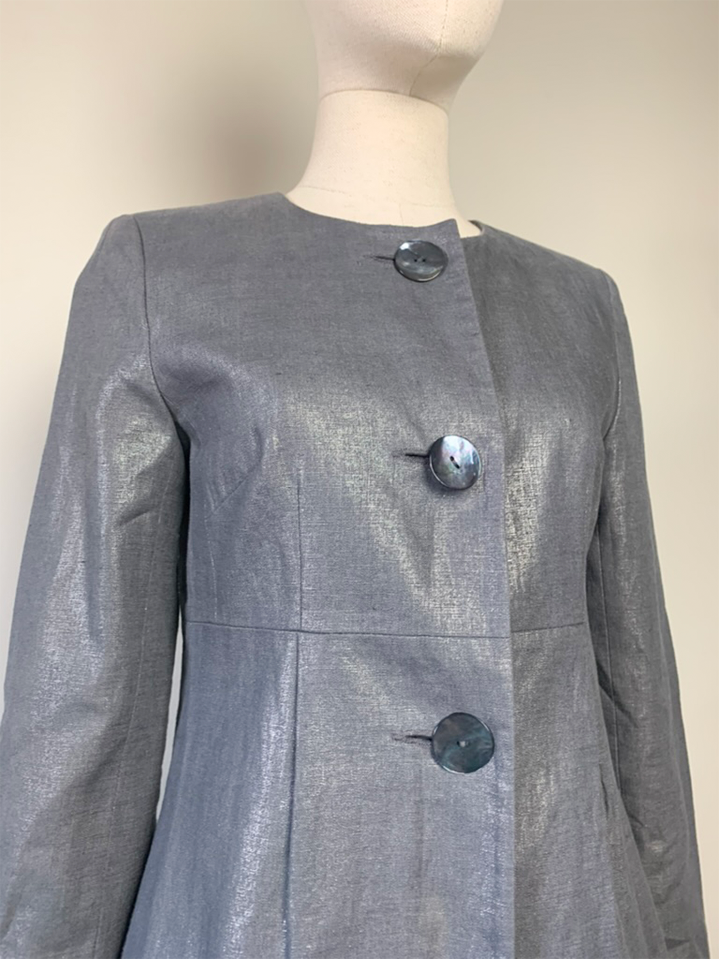Veste mi longue grise métallisée en lin 123